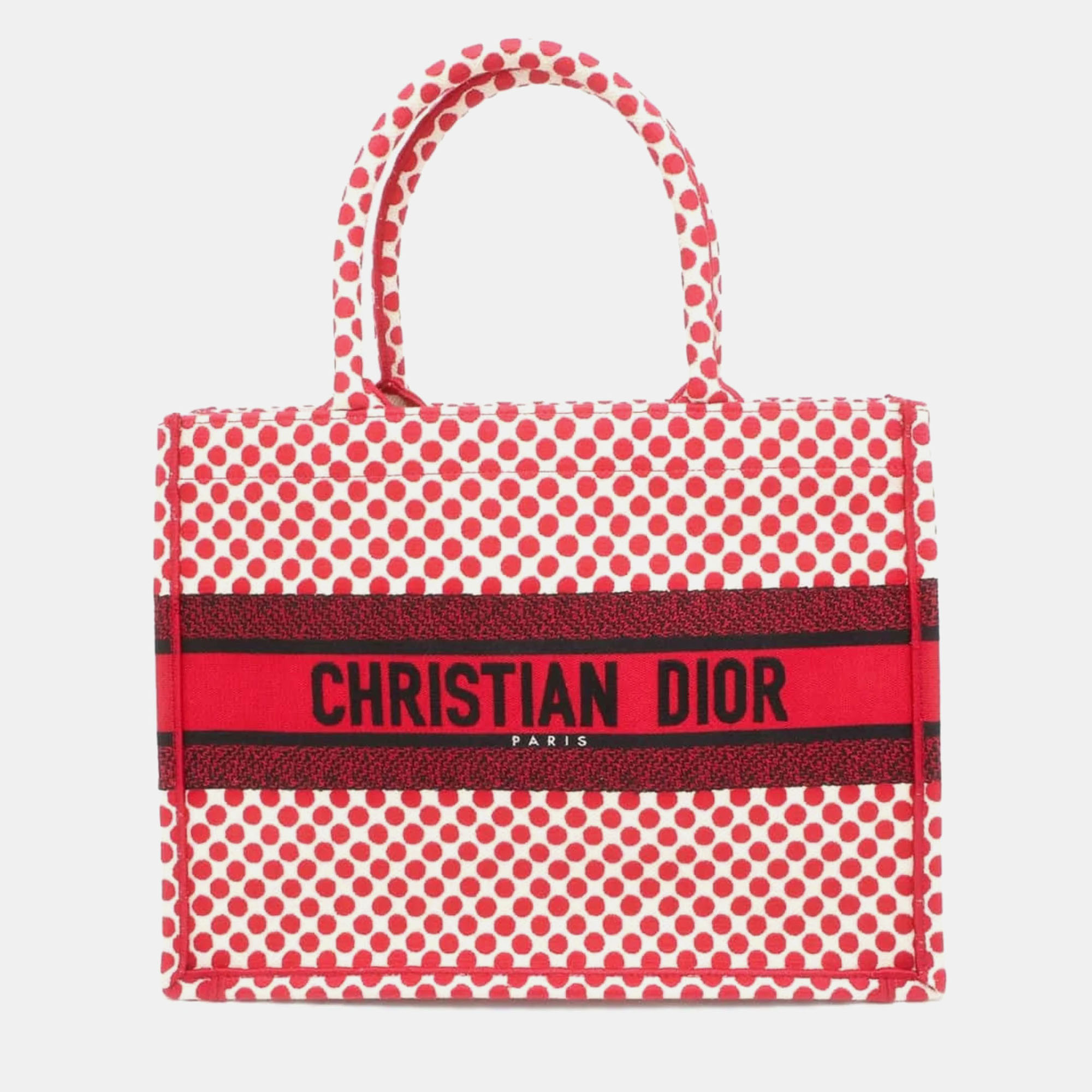 

Christian Dior Canvas Black White Book Polka Dot Medium Tote Bag