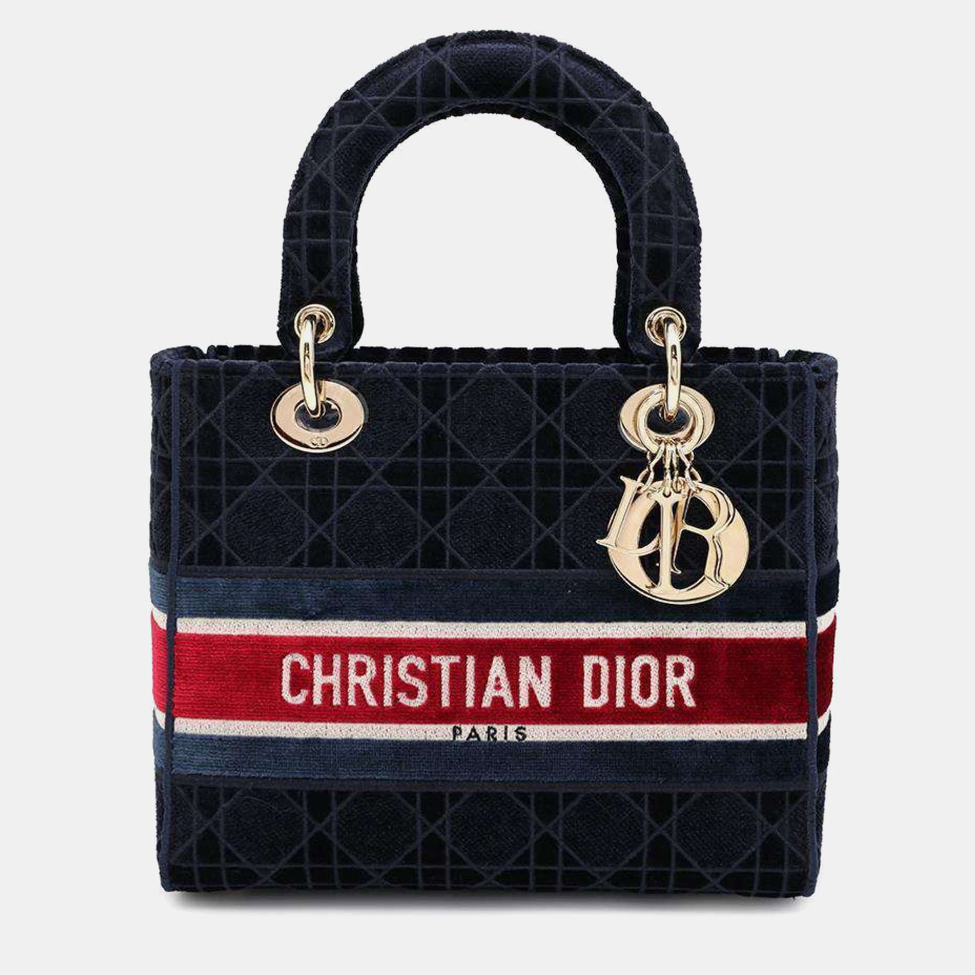 

Christian Dior Lady D-Light Satchel Velour Bag, Navy blue