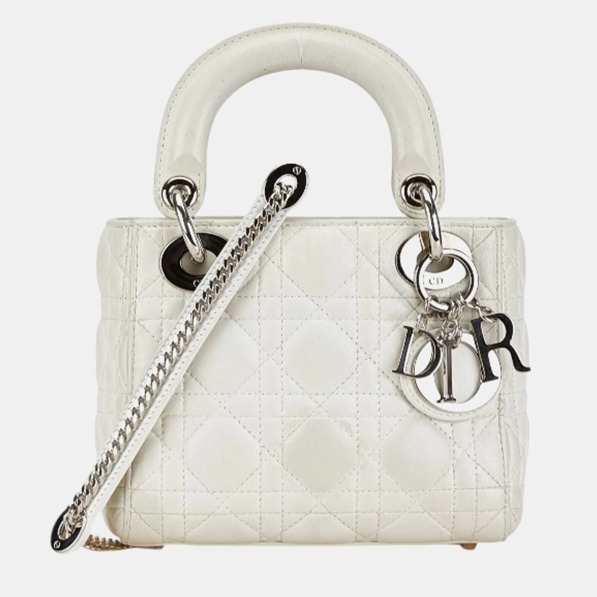 

Christian Dior White Leather Dior Lady Cannage Handbag