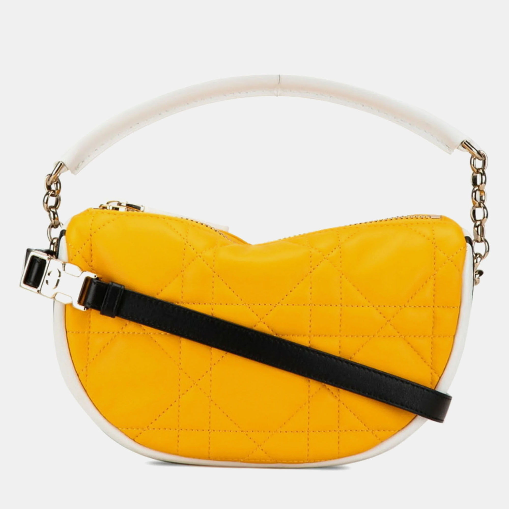 

Christian Dior Yellow White Black Leather Dior Cannage Dior Vibe Small Hobo Bag