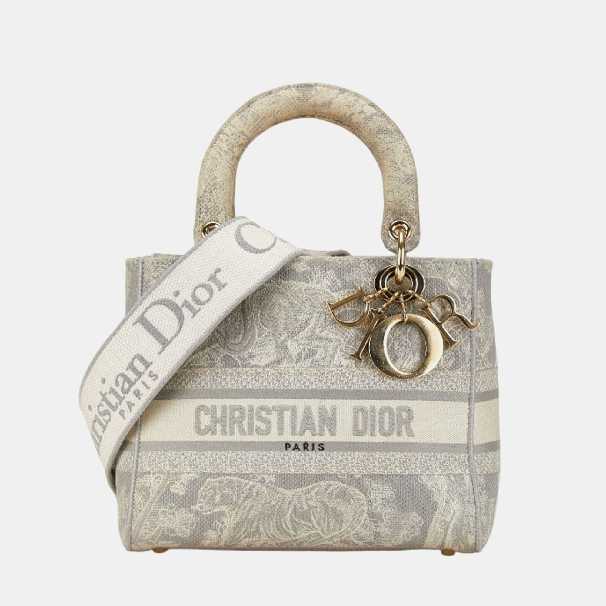 

Christian Dior Grey White Jacquard Dior Lady Dee-Lite Handbag