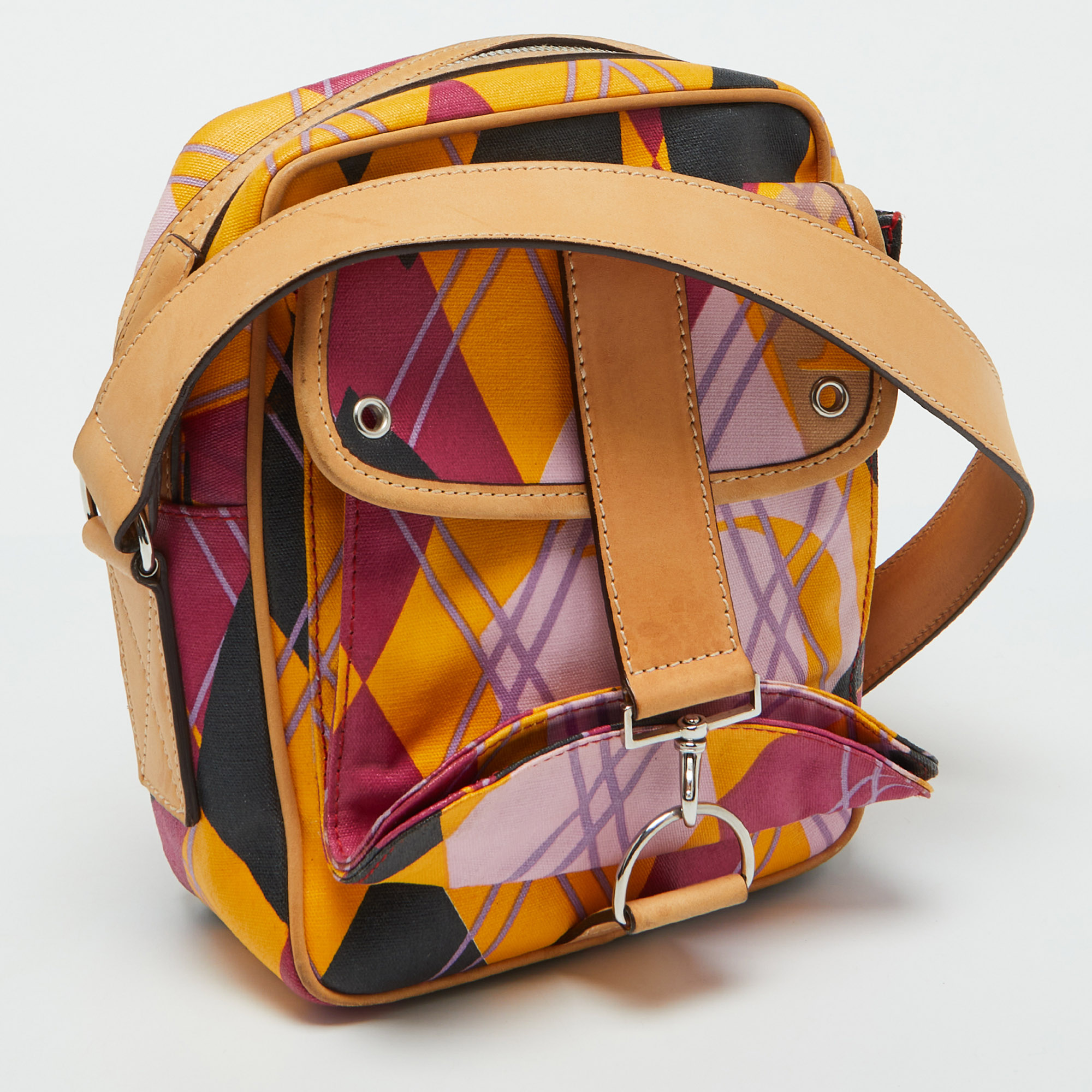 Dior Multicolor Graphic Printed Fabric and Leather Shoulder Bag 