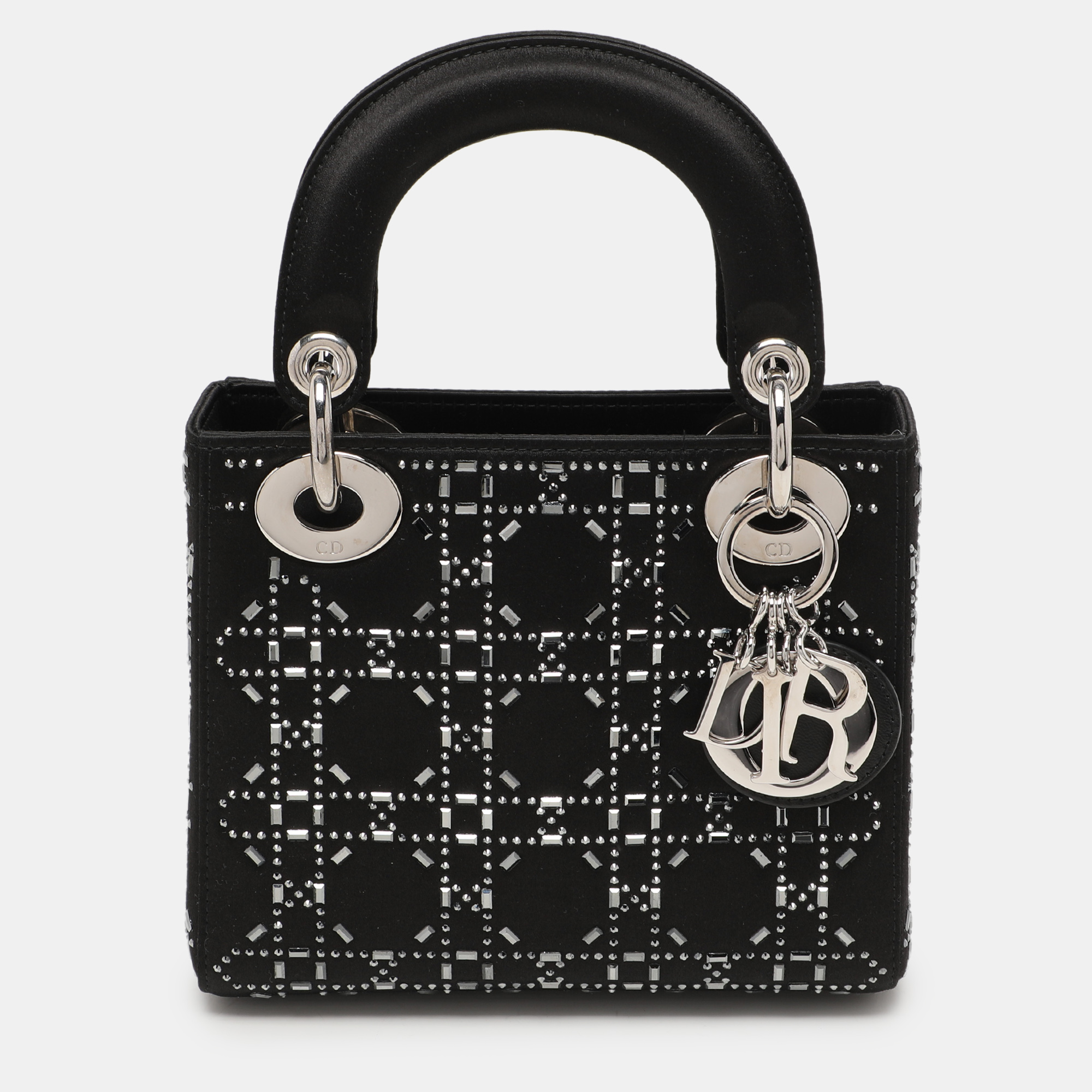 

Dior Black Rhinestone Cannage Satin Mini Lady Dior Tote