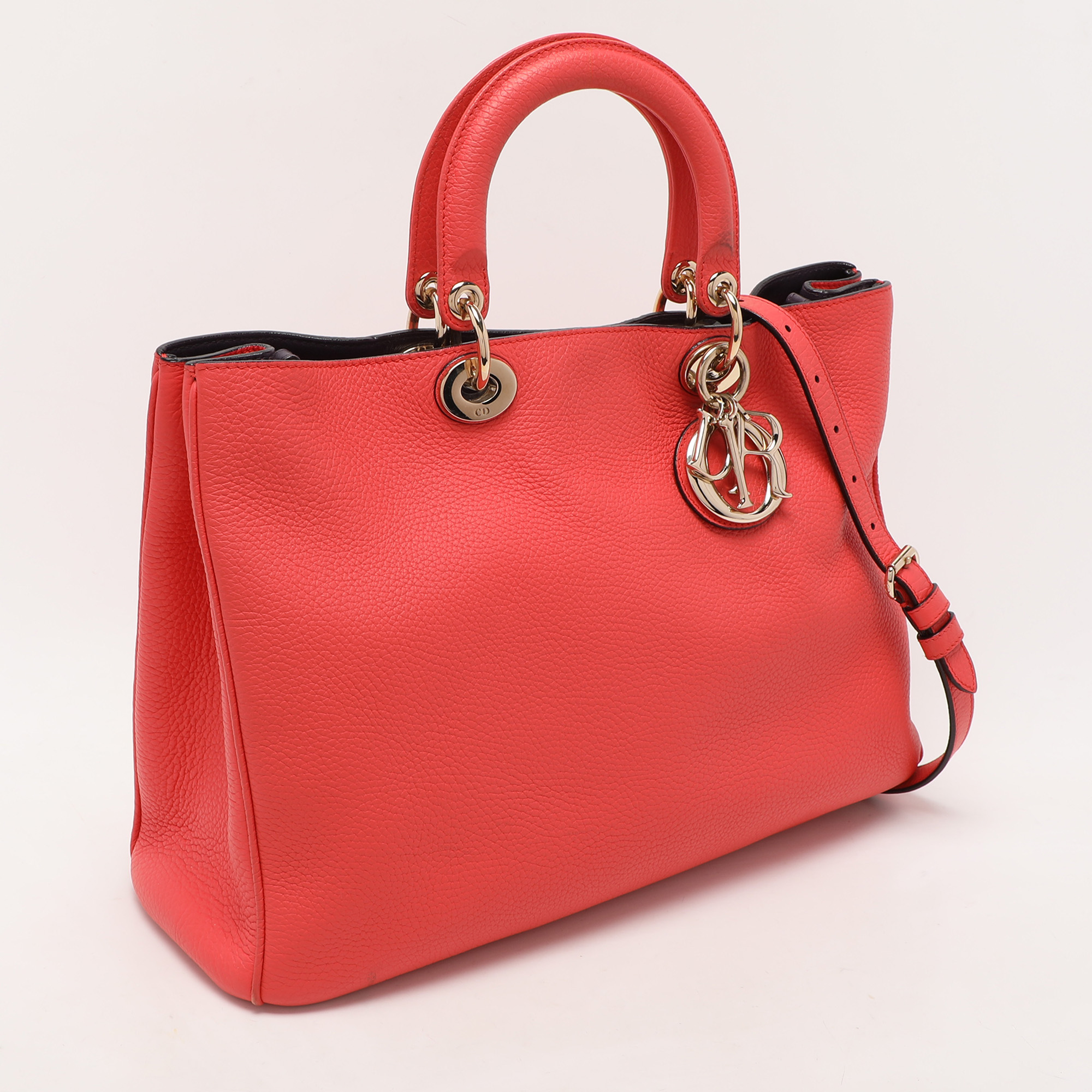 Dior Coral Leather Large Diorissimo Shopper Tote 