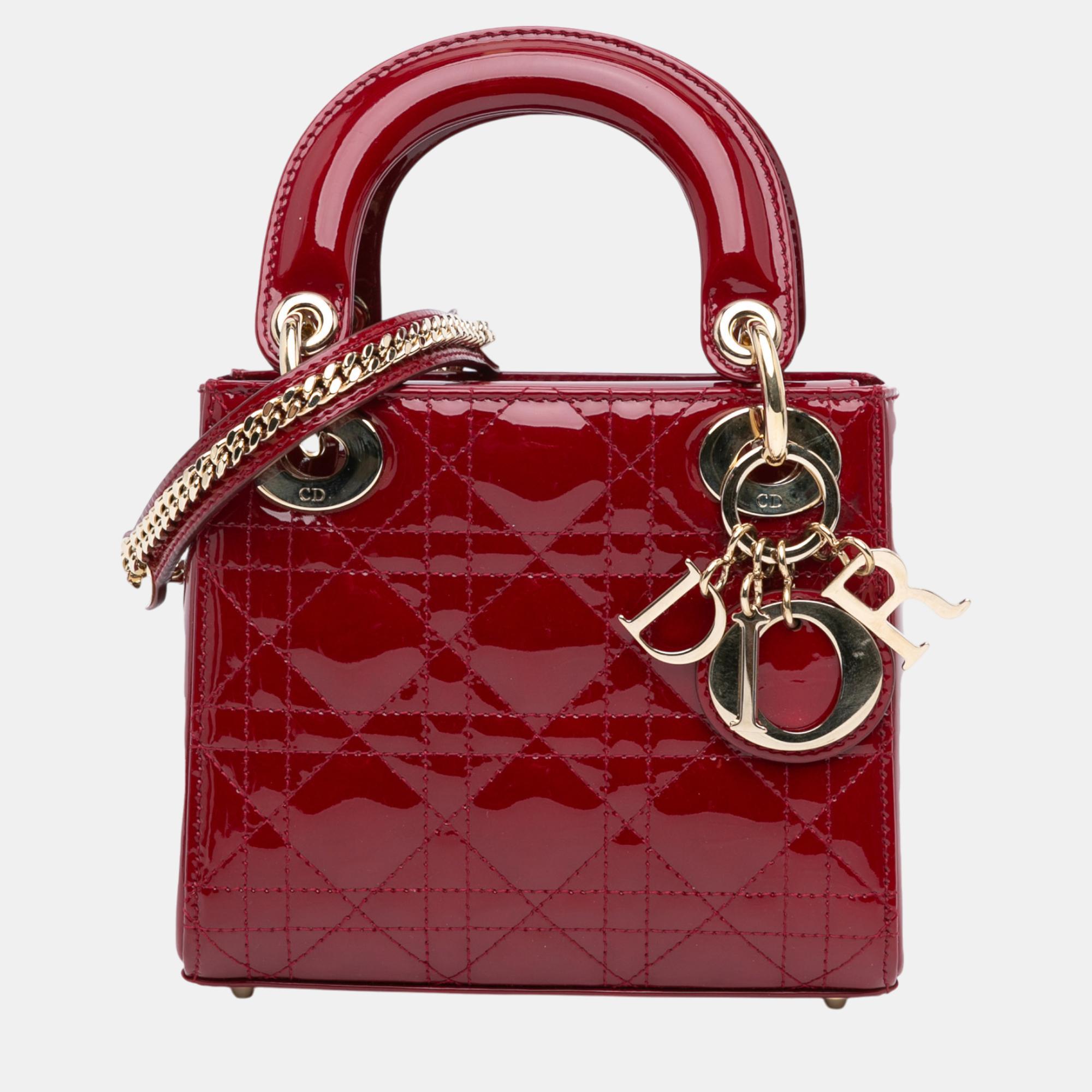 

Dior Red Mini Patent Cannage Lady Dior