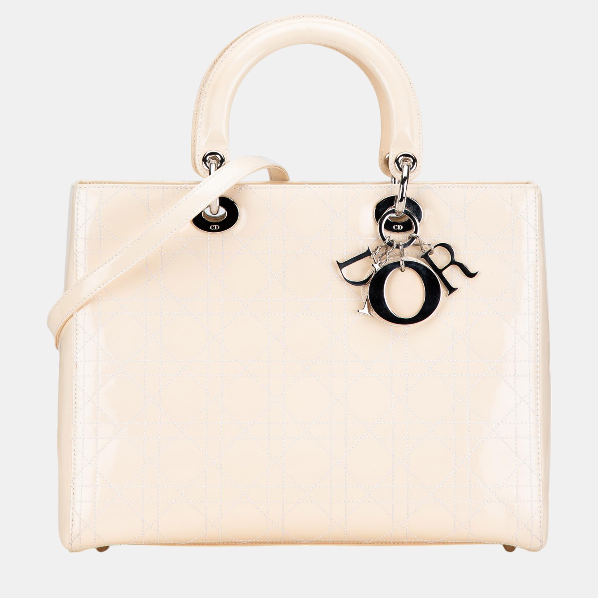 

Dior White Large Patent Cannage Lady Dior