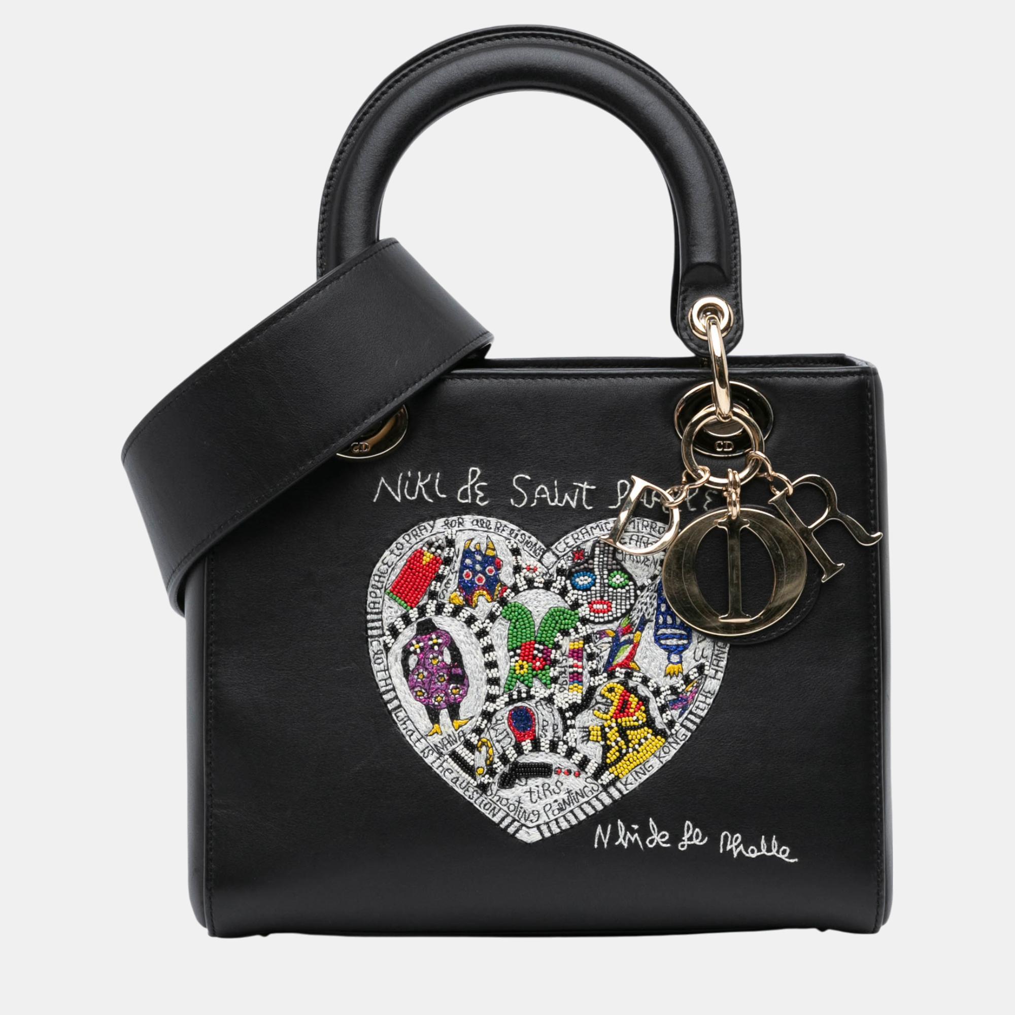 

Dior Black Niki De Saint Phalle Medium Calfskin Heart Supple Lady Dior