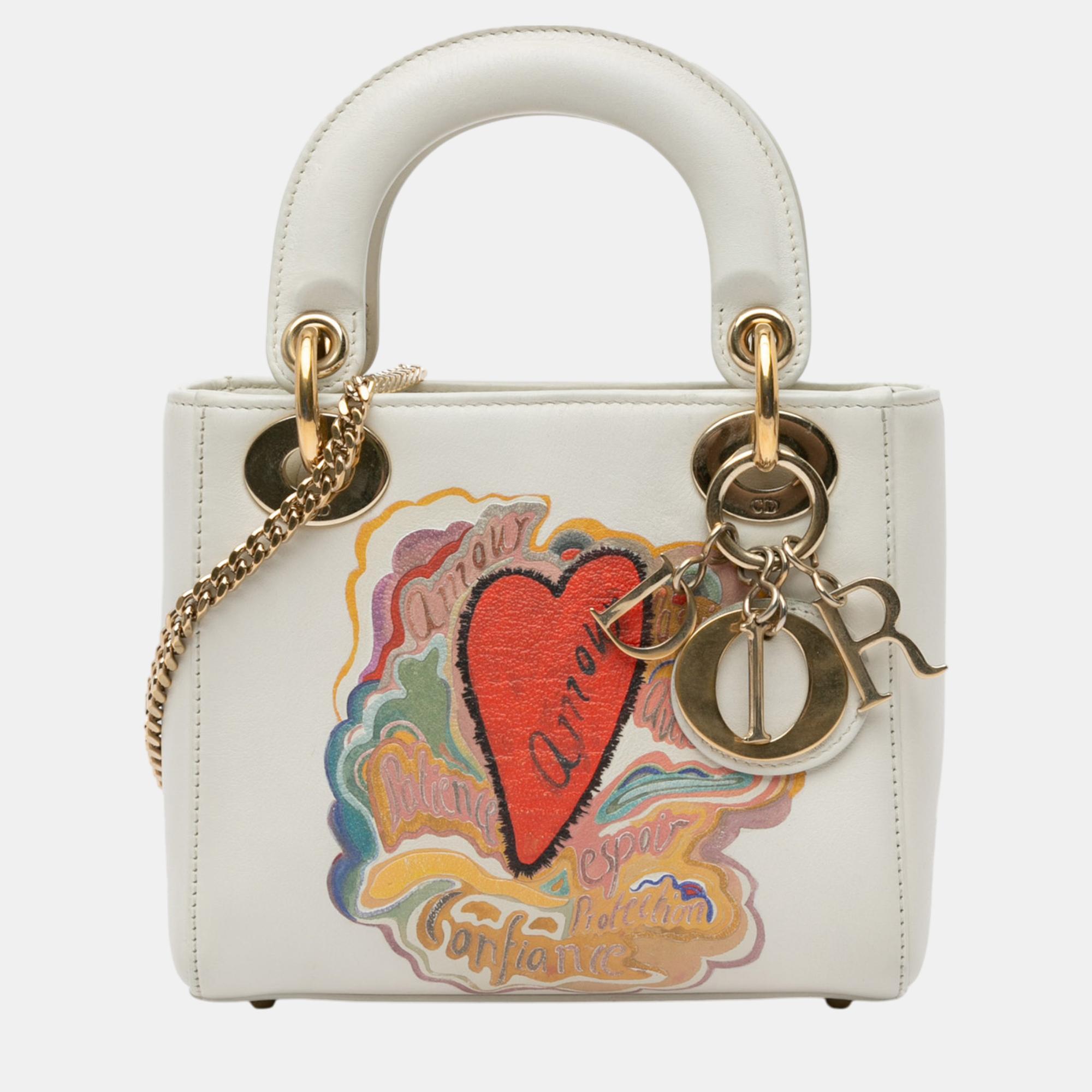 

Dior White Niki De Saint Phalle Mini Calfskin Dioramour Lady Dior