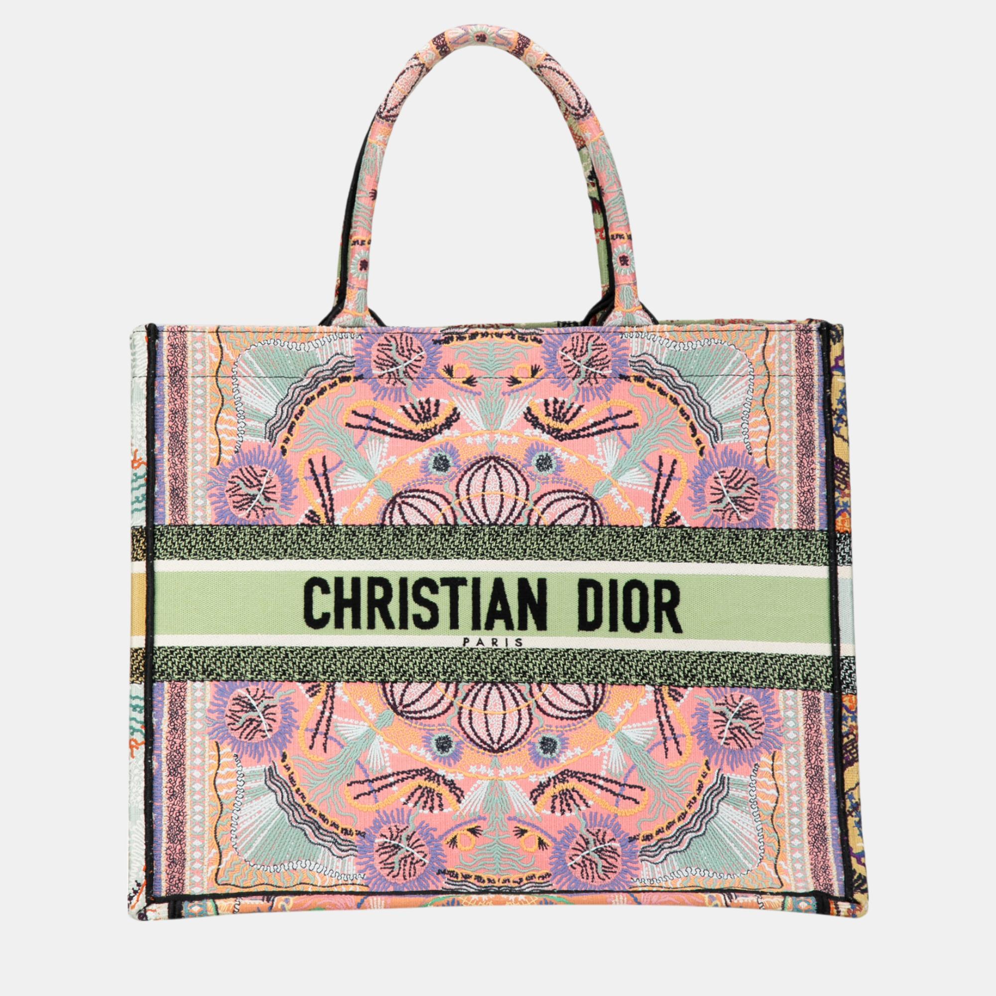 

Dior Multicolor/Pink Cruise Large Lights Embroidered Multicolor Canvas Book Tote