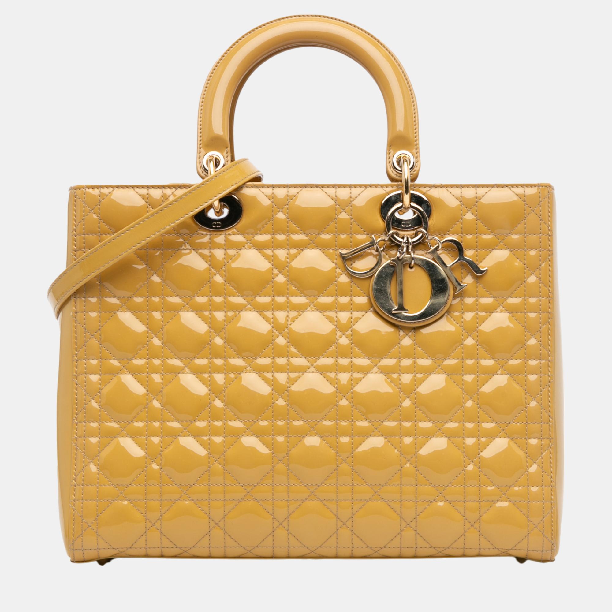 

Dior Yellow Large Patent Cannage Lady Dior