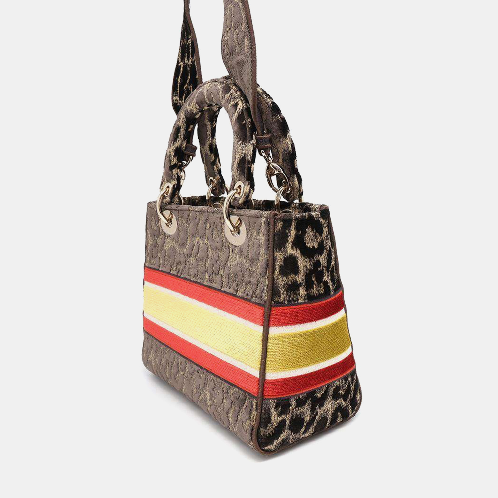 Dior Light Leopard Brown/Red/Yellow Velour Lady Dee bag Size Medium 