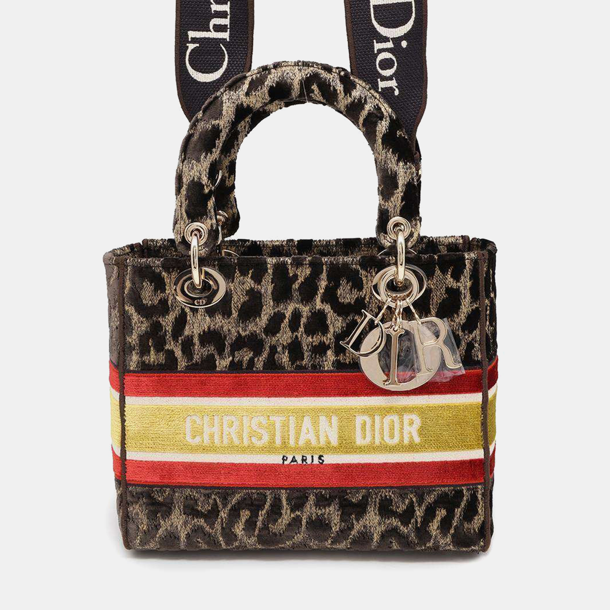 

Dior Light Leopard Brown/Red/Yellow Velour Lady Dee bag Size Medium, Multicolor