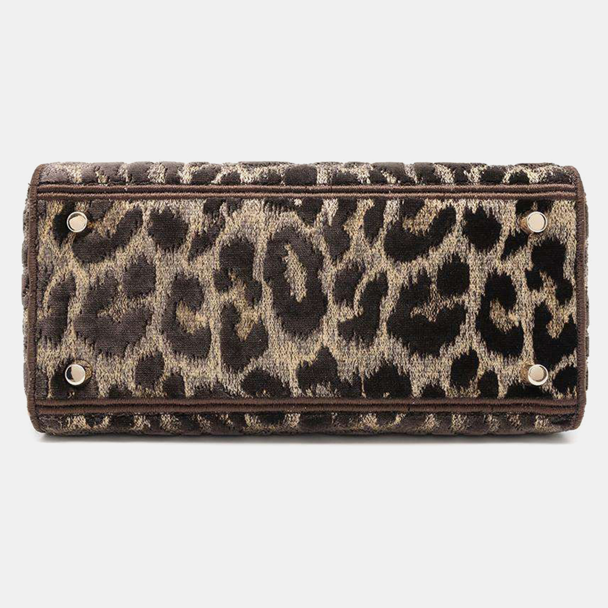 Dior Light Leopard Brown/Red/Yellow Velour Lady Dee bag Size Medium 