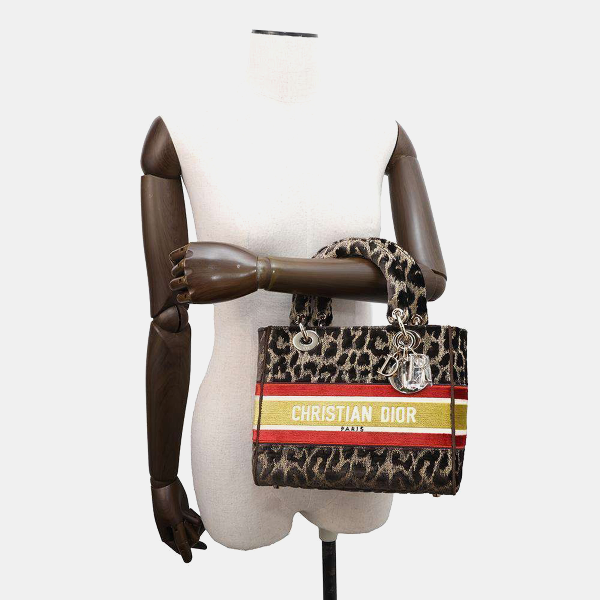 Dior Light Leopard Brown/Red/Yellow Velour Lady Dee bag Size Medium 