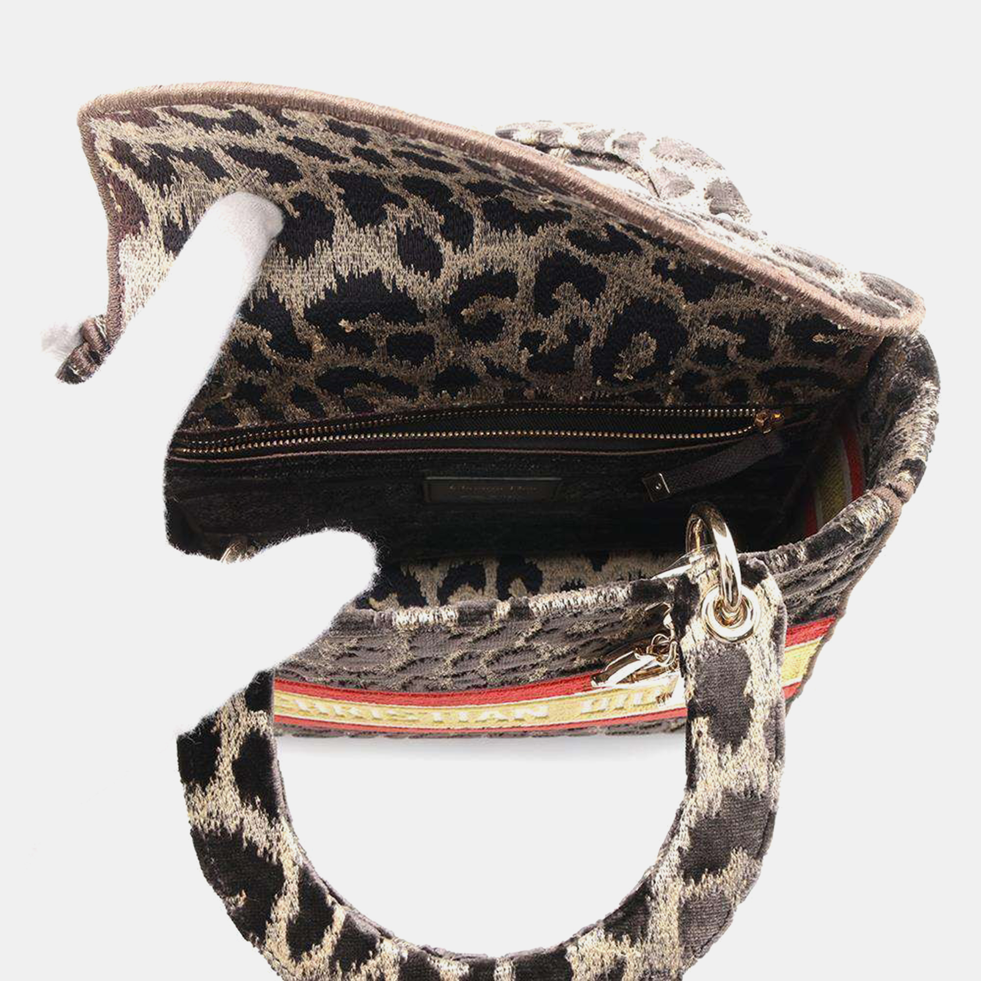 Dior Light Leopard Brown/Red/Yellow Velour Lady Dee bag Size Medium 