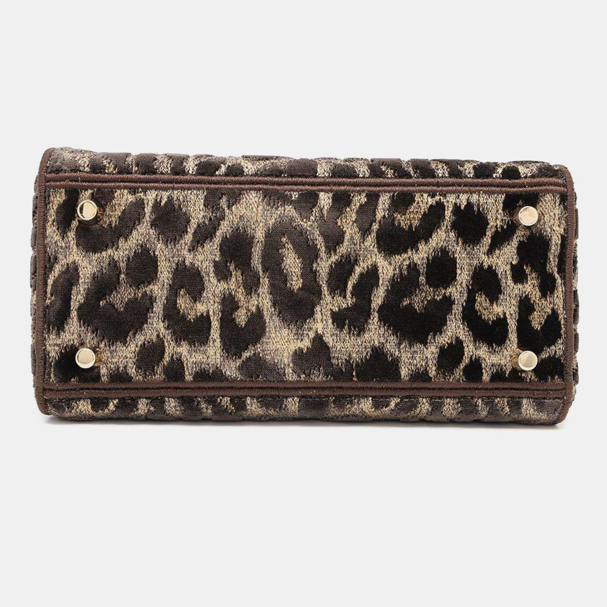 Dior Light Leopard Brown/Yellow/Red Velour Lady Dee bag Size Medium 