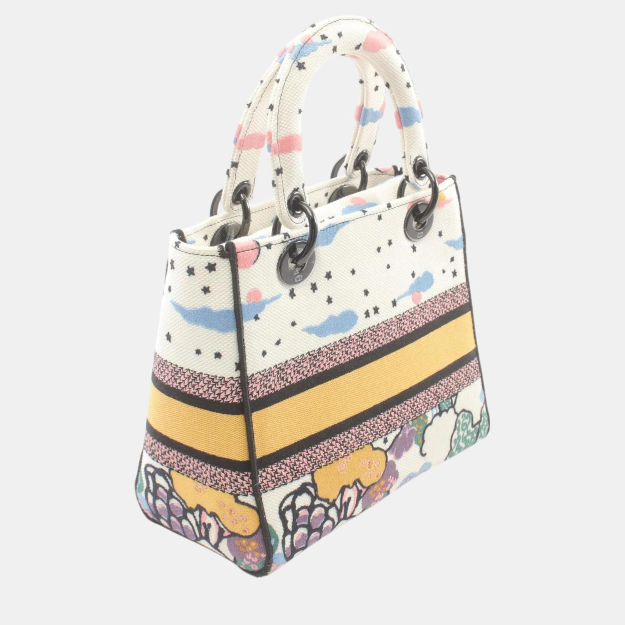 Christian Dior Canvas White Multicolor Dior Lady Handbag 