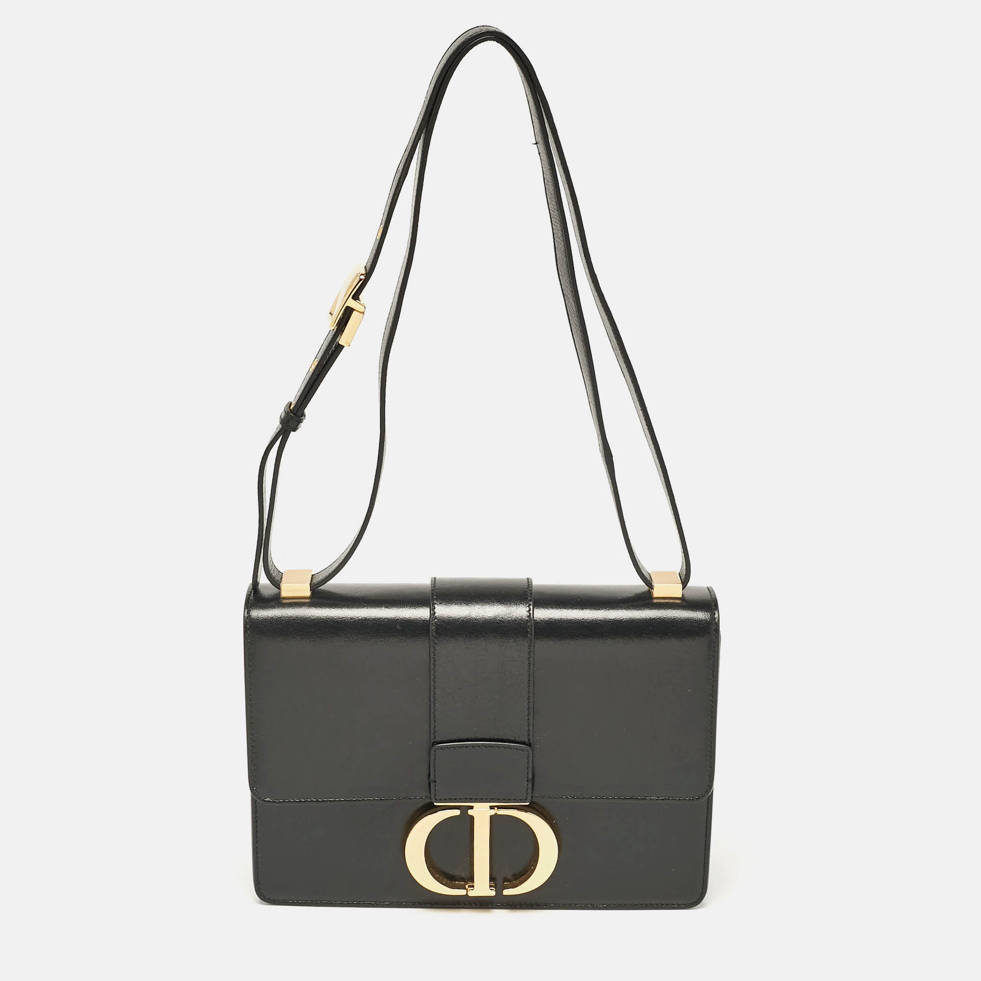 

Dior Black Glossy Leather Montaigne 30 Flap Shoulder Bag