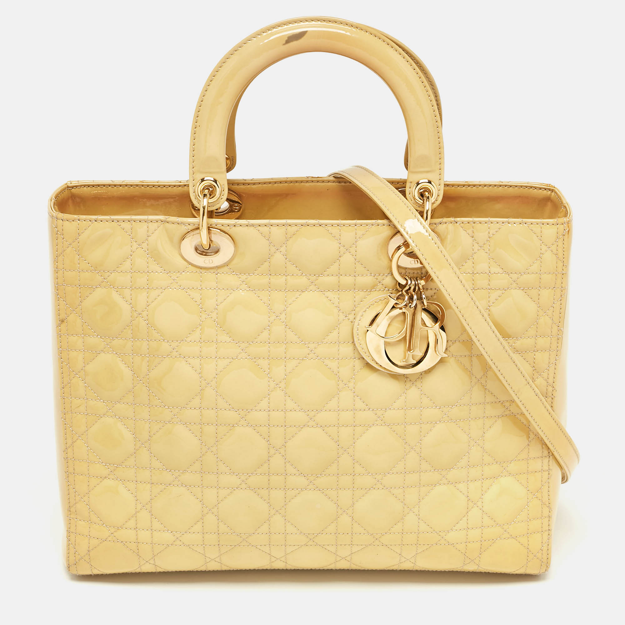 

Dior Yellow Cannage Patent Leather  Lady Dior Tote