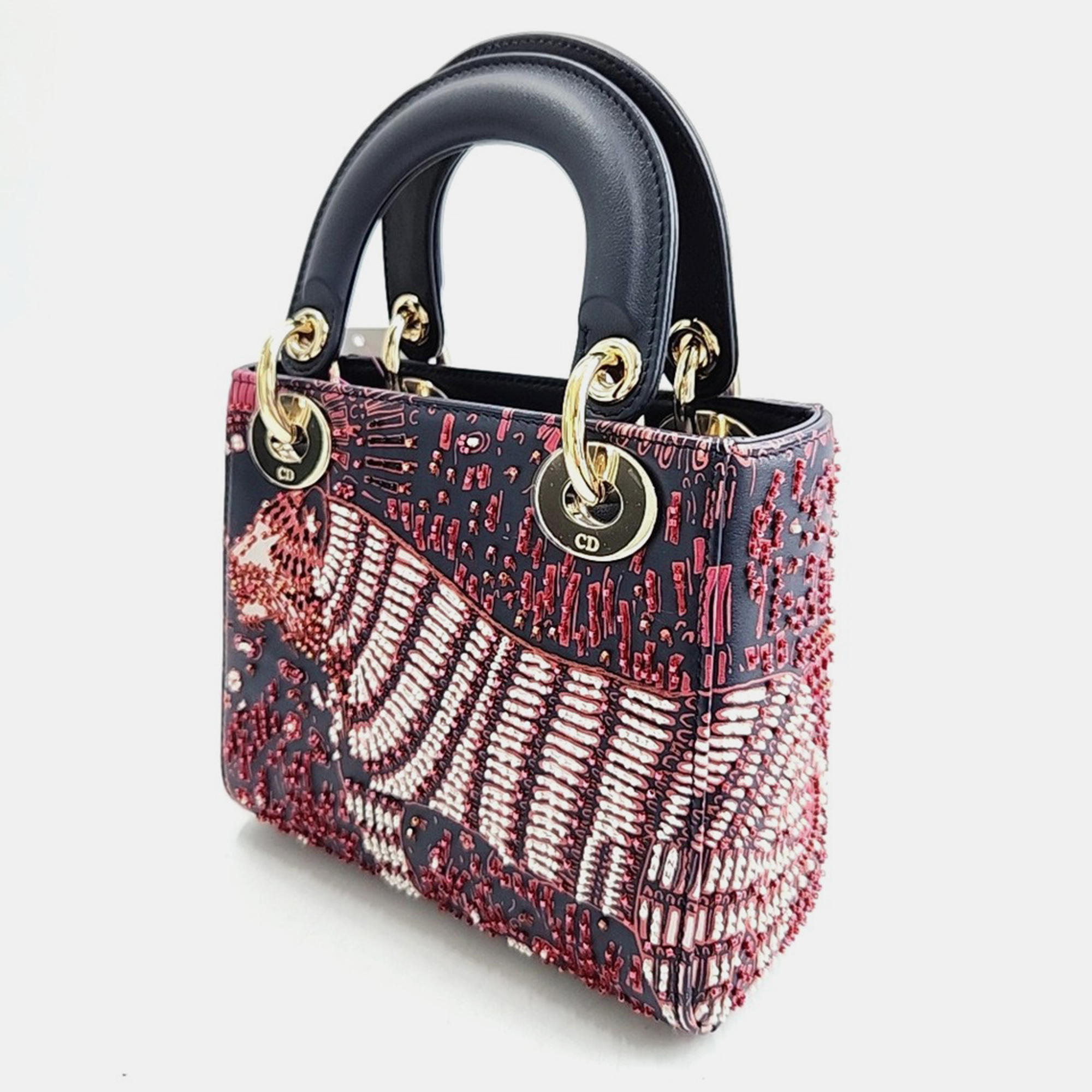 Dior Multicolor Navy Blue Leather Lady Mini Bag 