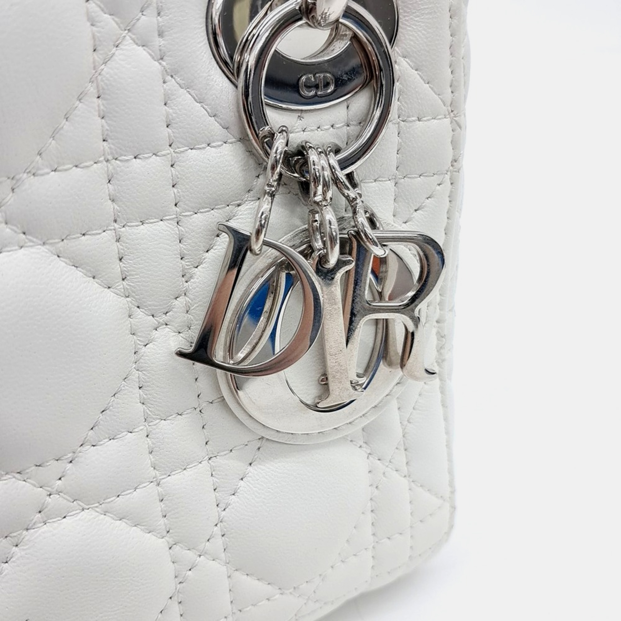 Dior White Leather Lady Mini Bag 