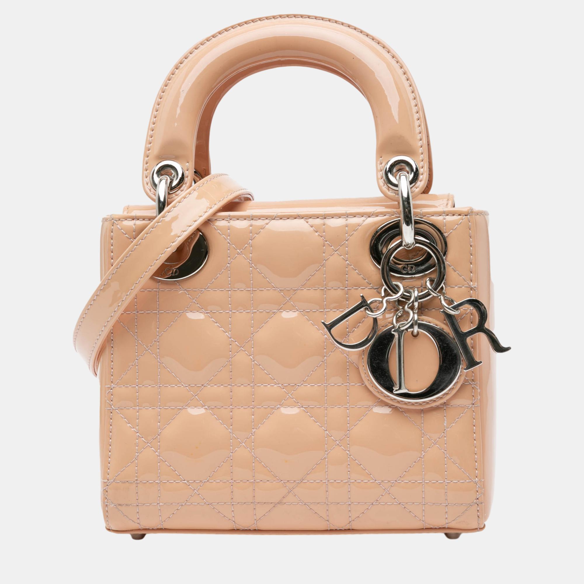 

Dior Beige Mini Patent Cannage Lady Dior