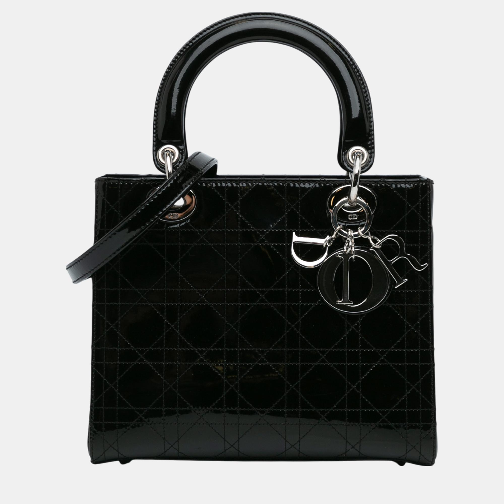 

Dior Black Medium Patent Cannage Stitched Lady Dior