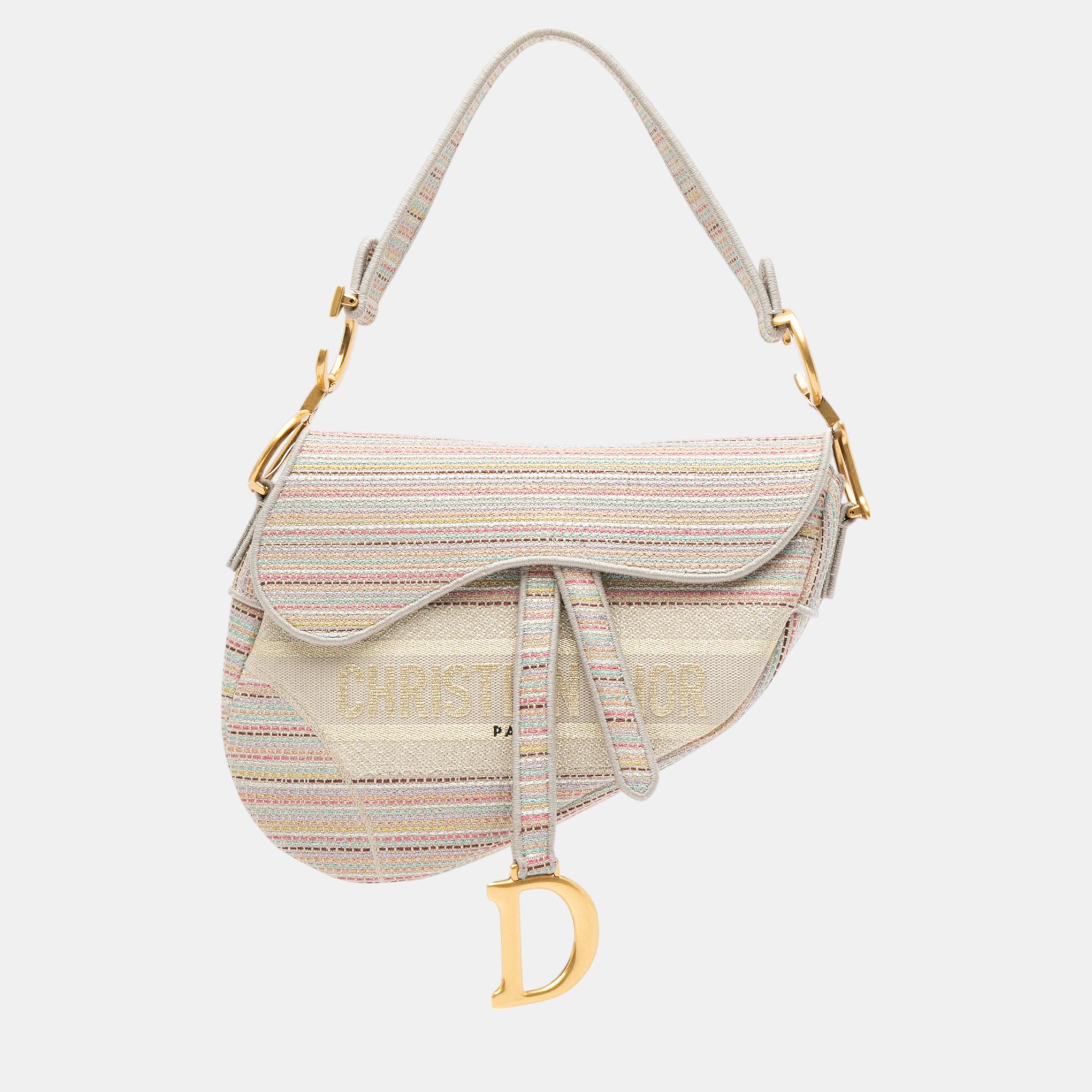 

Dior Multicolor Embroidered Canvas Stripes Saddle Bag