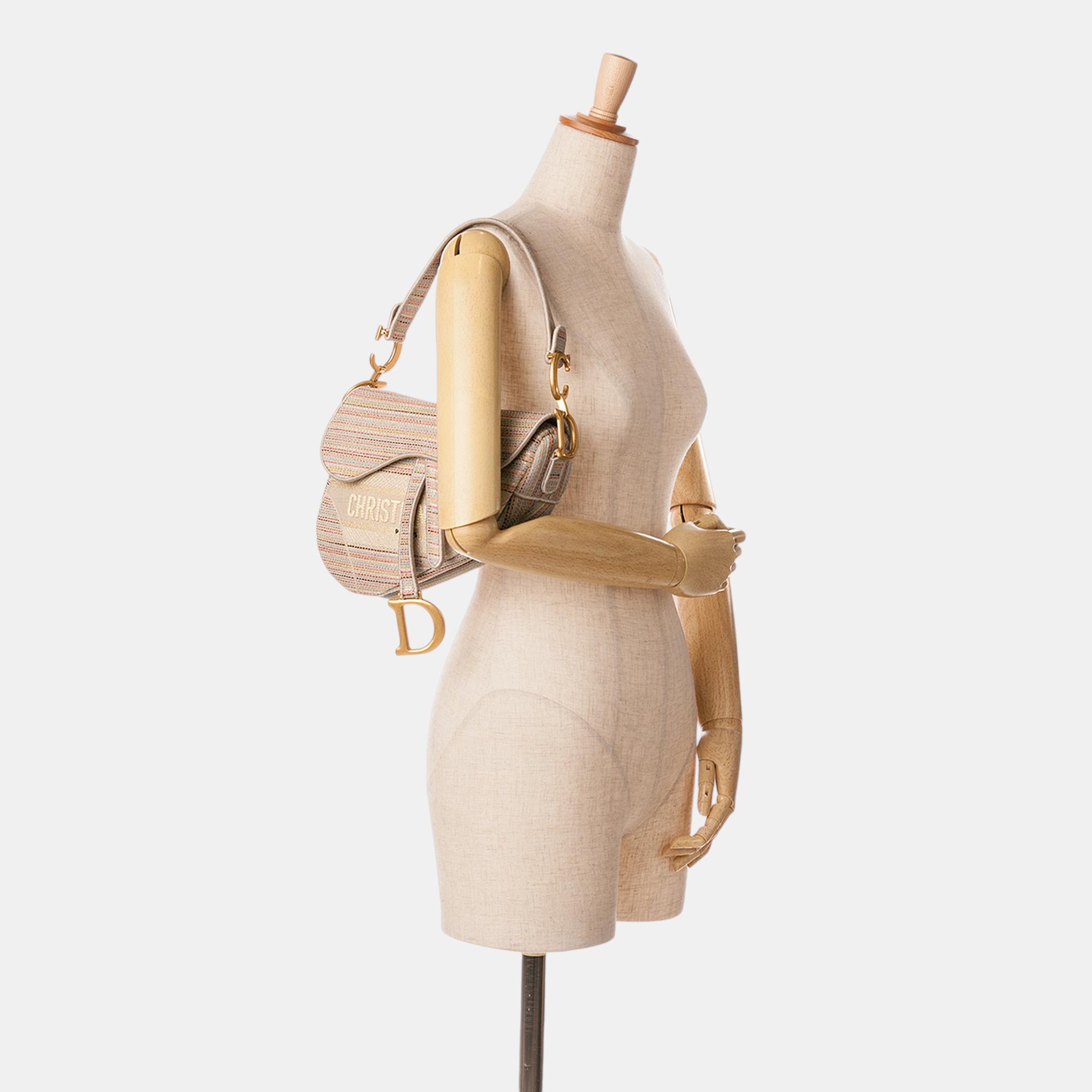 Dior Multicolor Embroidered Canvas Stripes Saddle Bag 