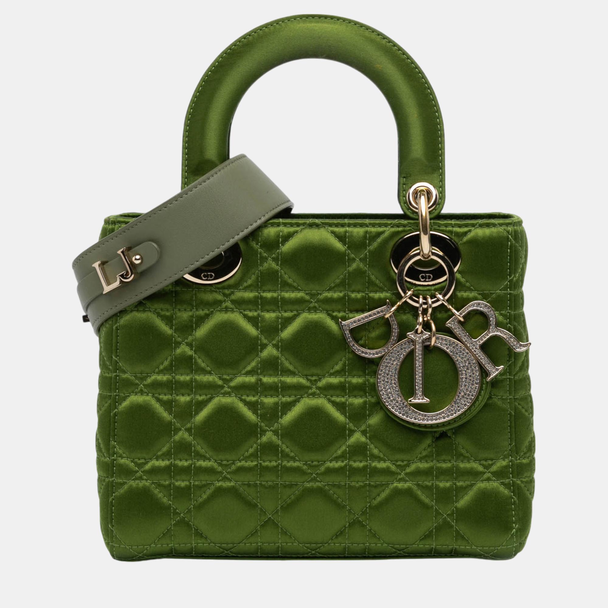 

Dior Green Small Satin Cannage Lady Dior