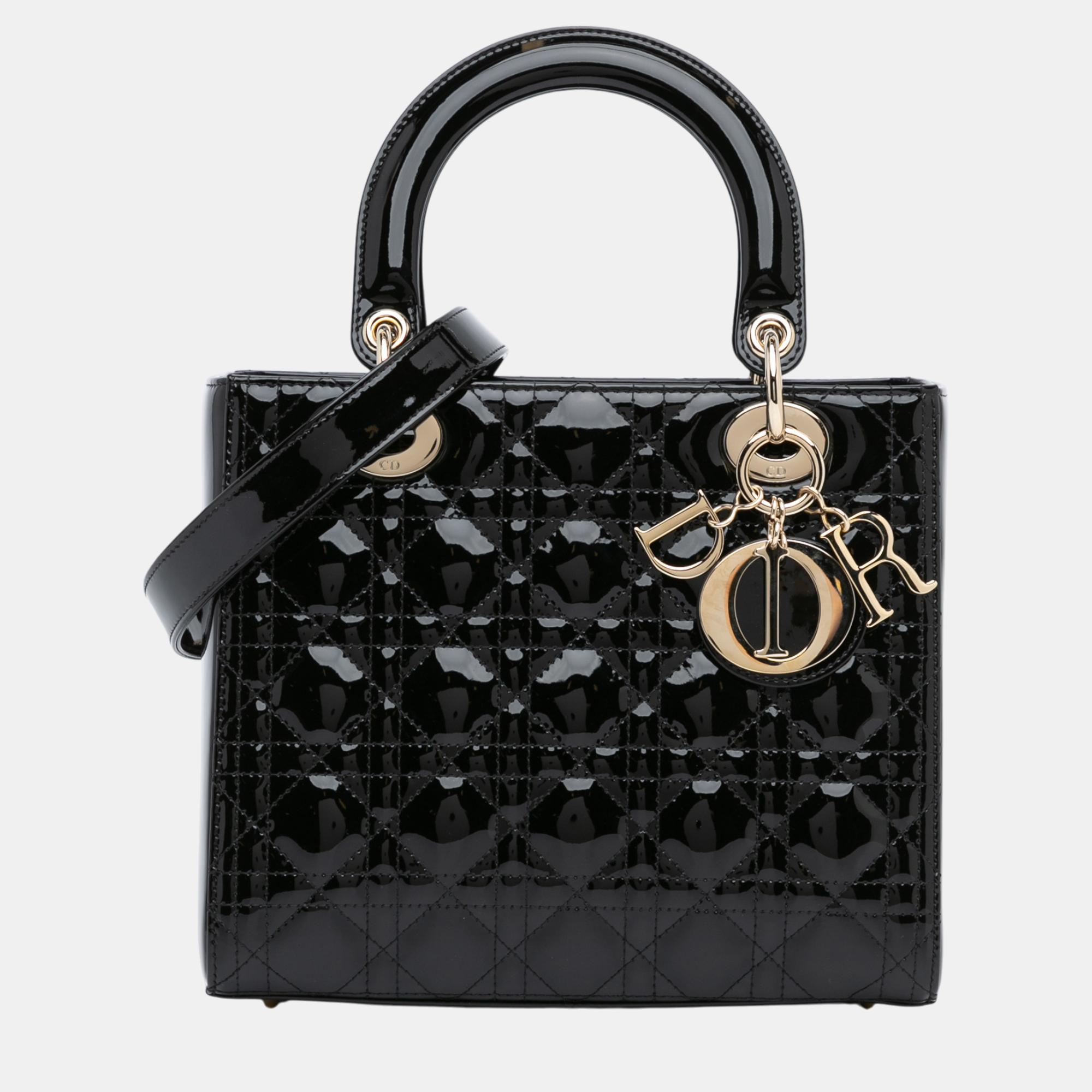 

Dior Black Medium Patent Cannage Lady Dior