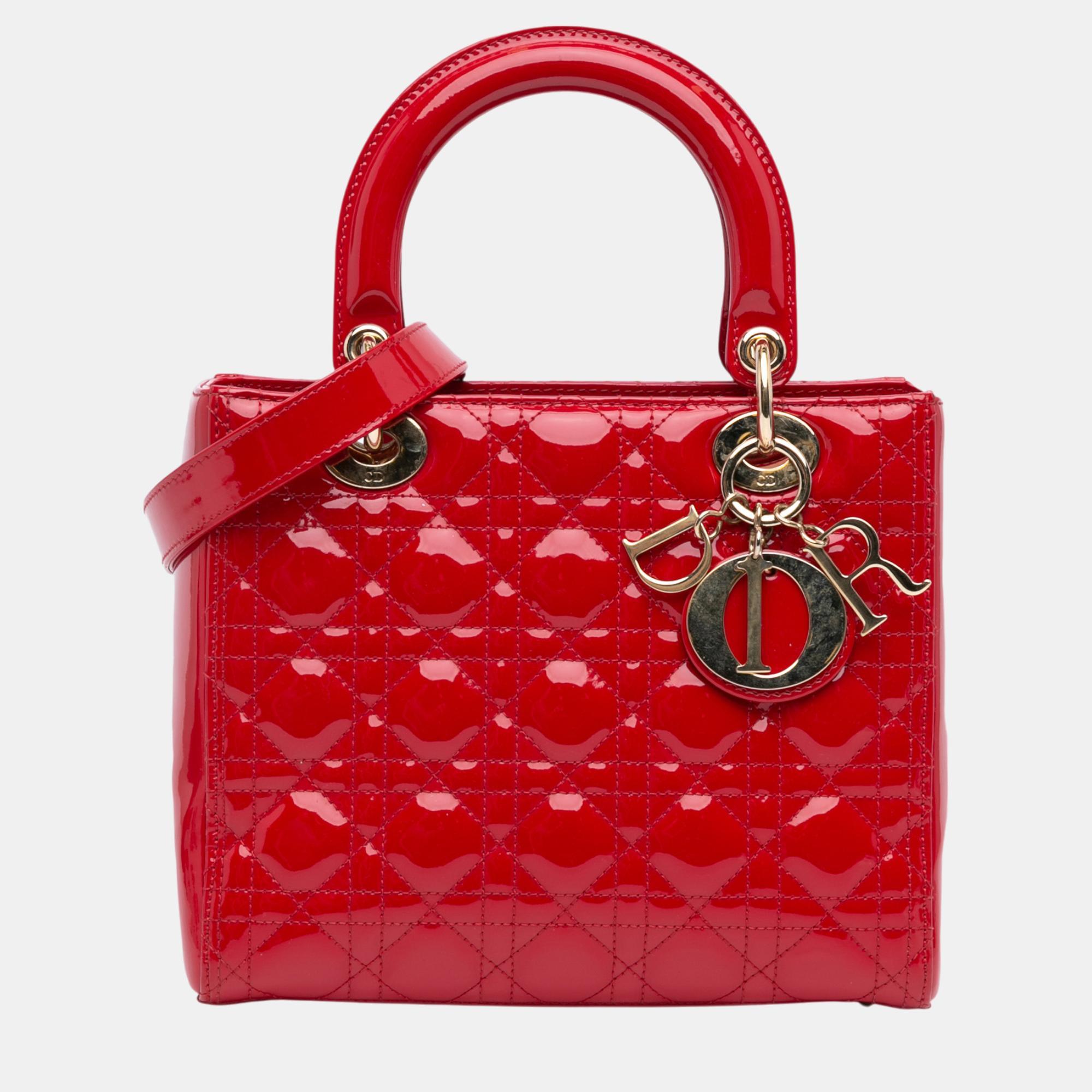 

Dior Red Medium Patent Cannage Lady Dior