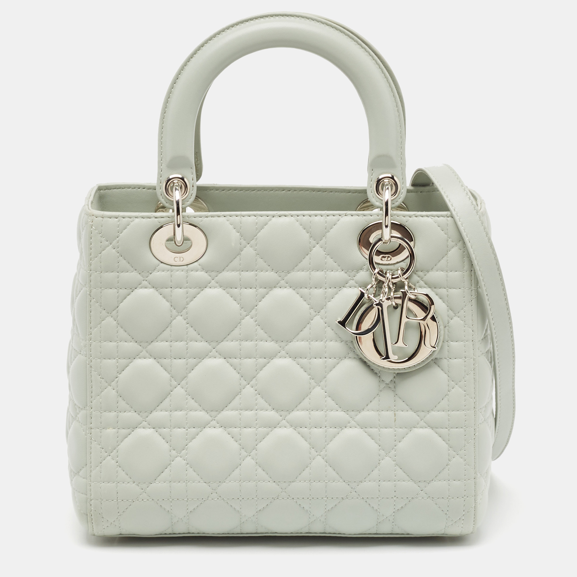 

Dior Light Green Cannage Leather Medium Lady Dior Tote