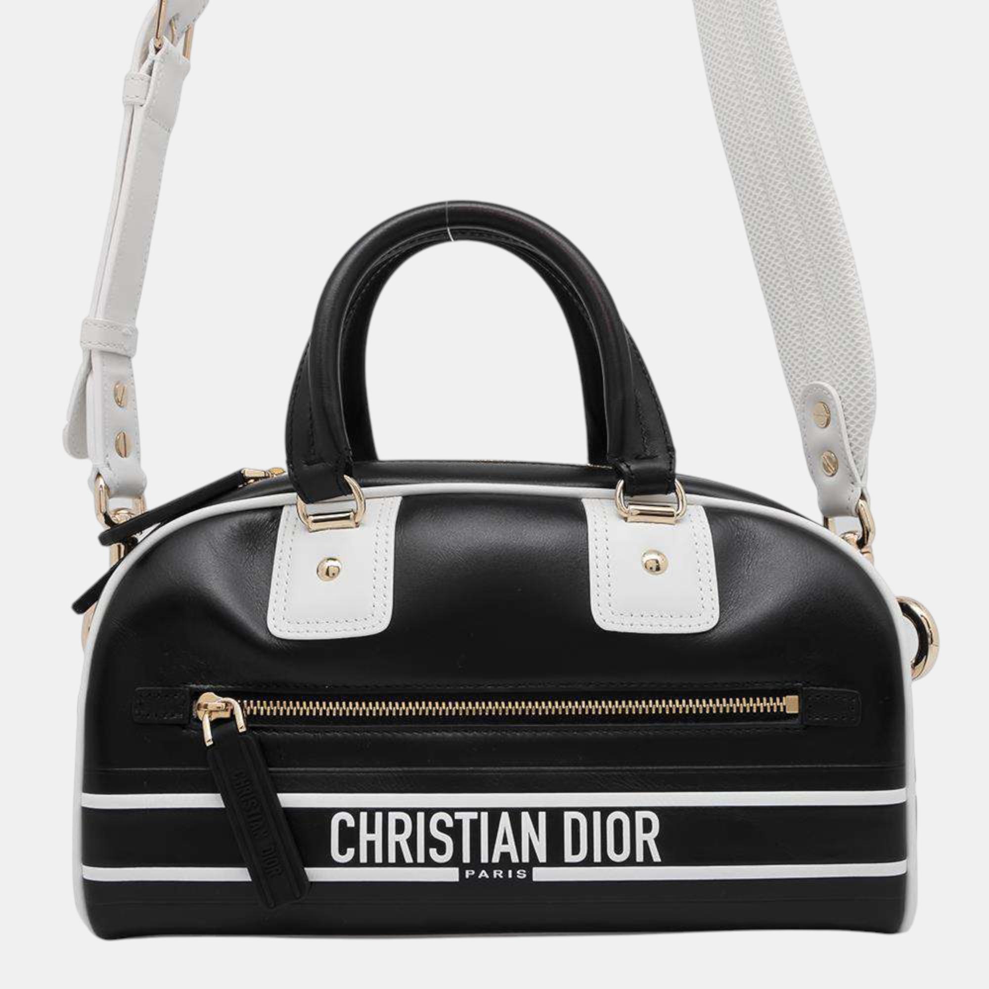 

Dior Black/White Calf Leather Rubber Vibe Classic Bowling Bag Size Small