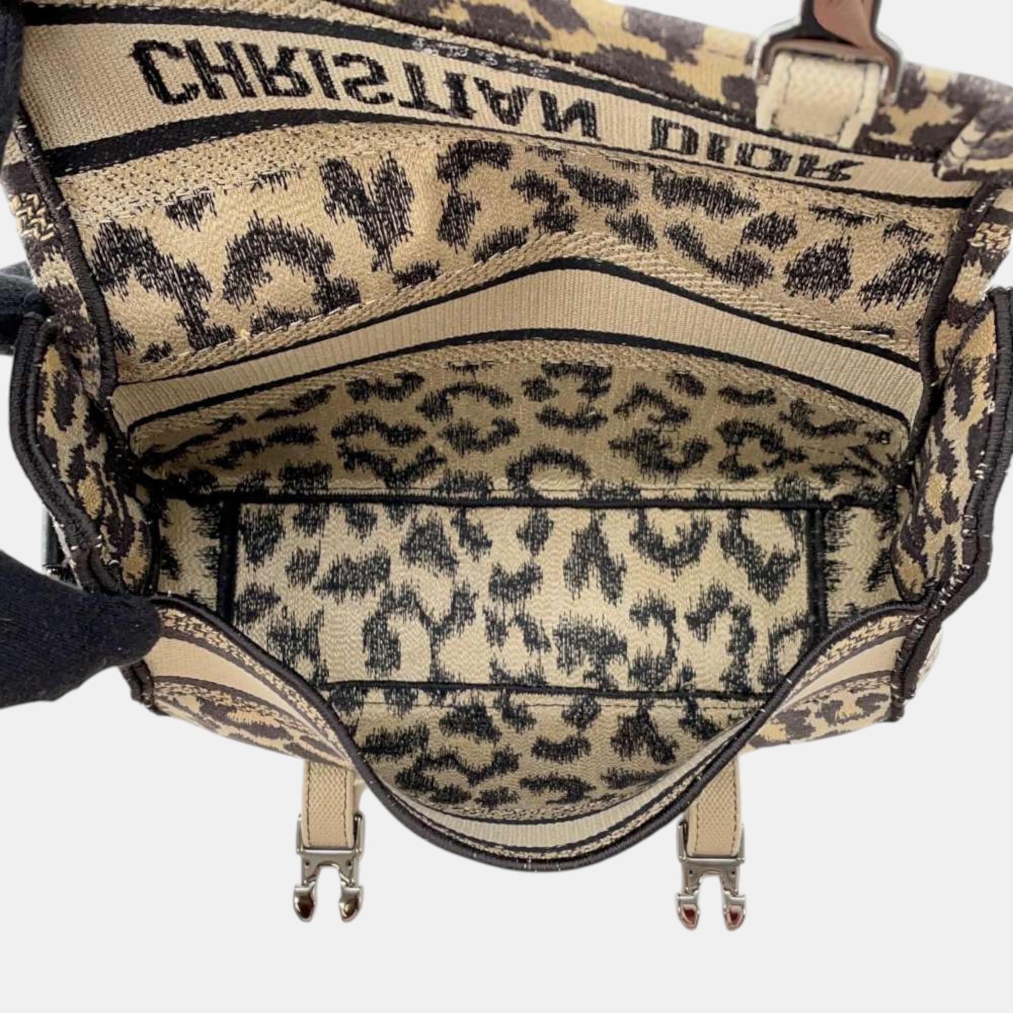Dior Brown Canvas Embroidery Shoulder Bag 