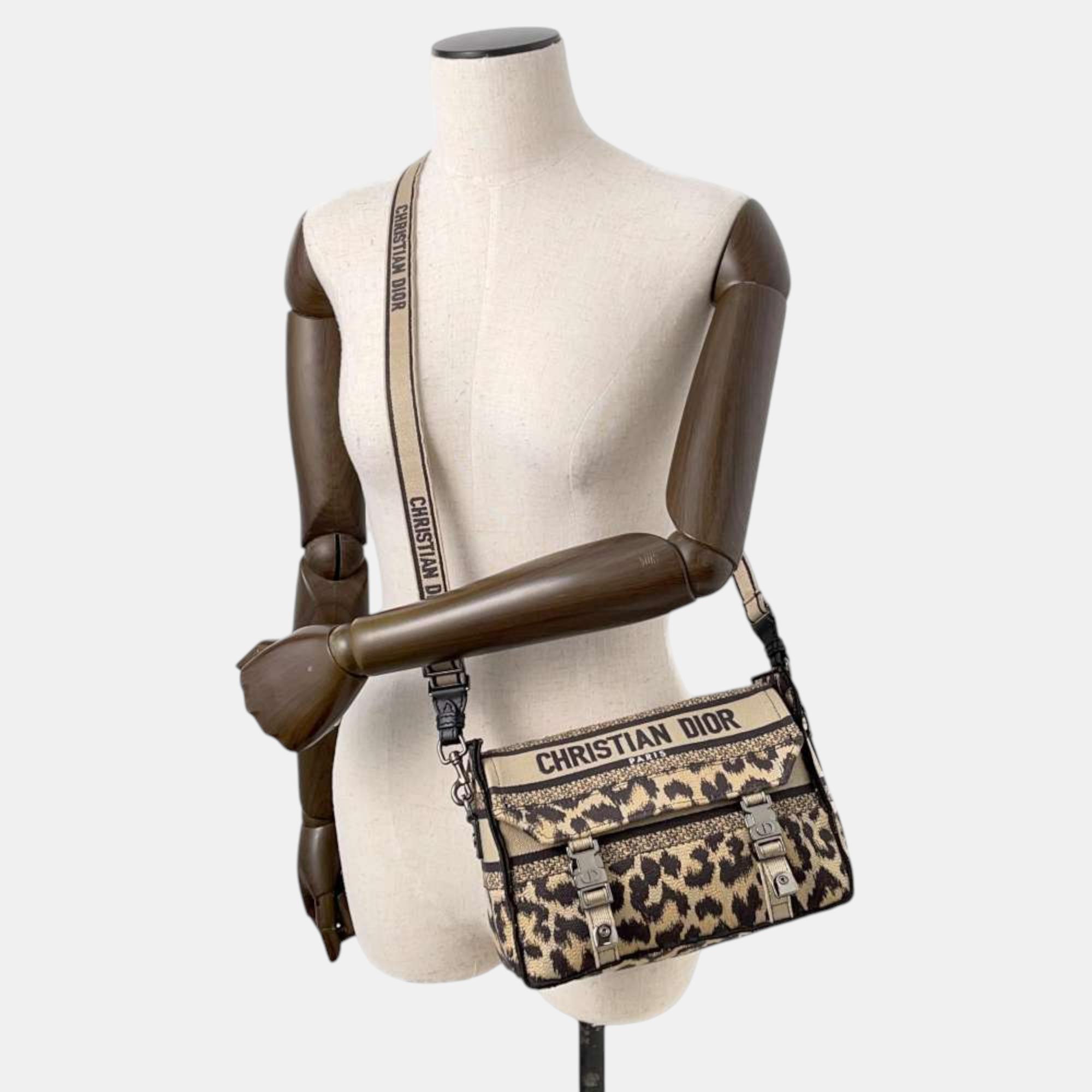 Dior Brown Canvas Embroidery Shoulder Bag 