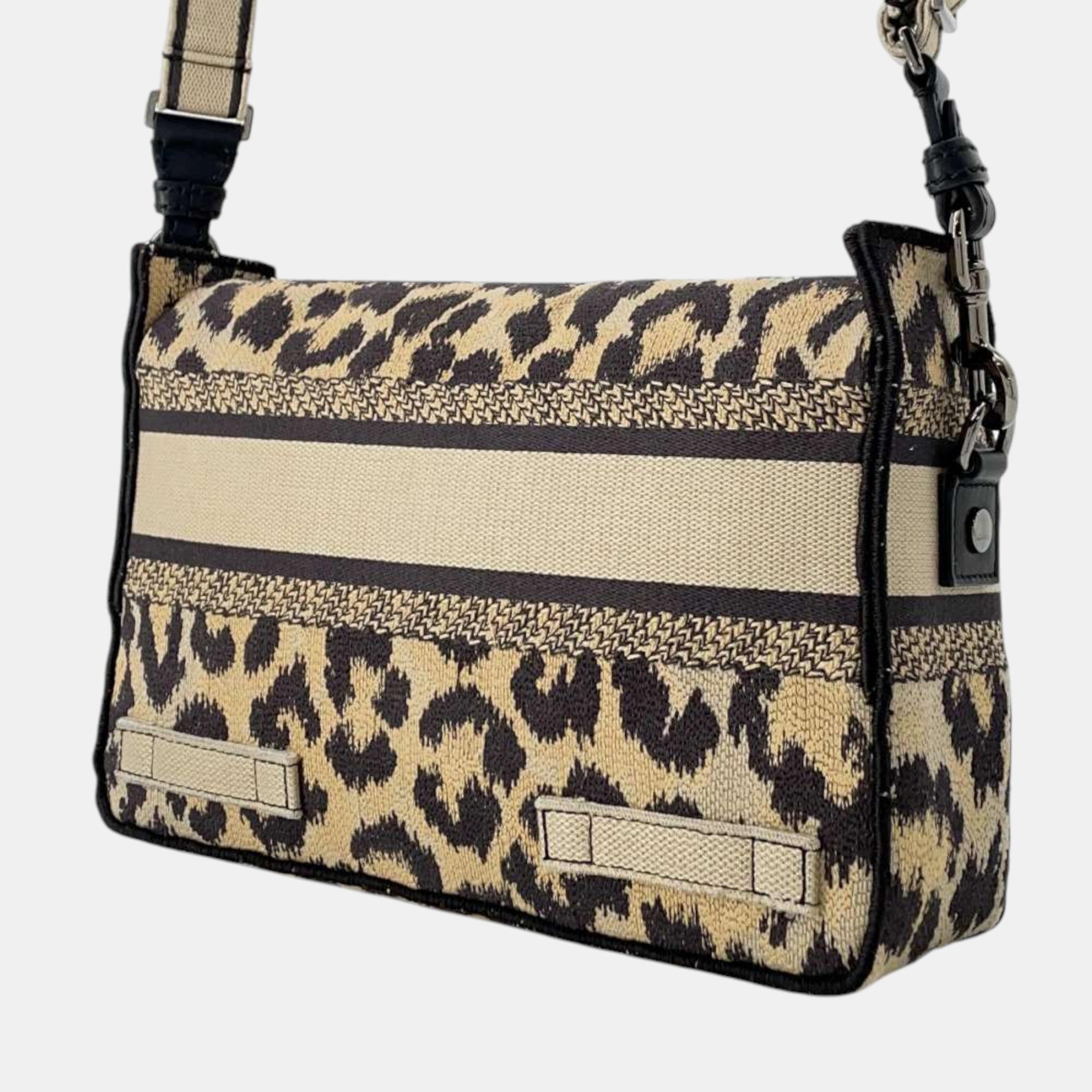 Dior Brown Canvas Embroidery Shoulder Bag 