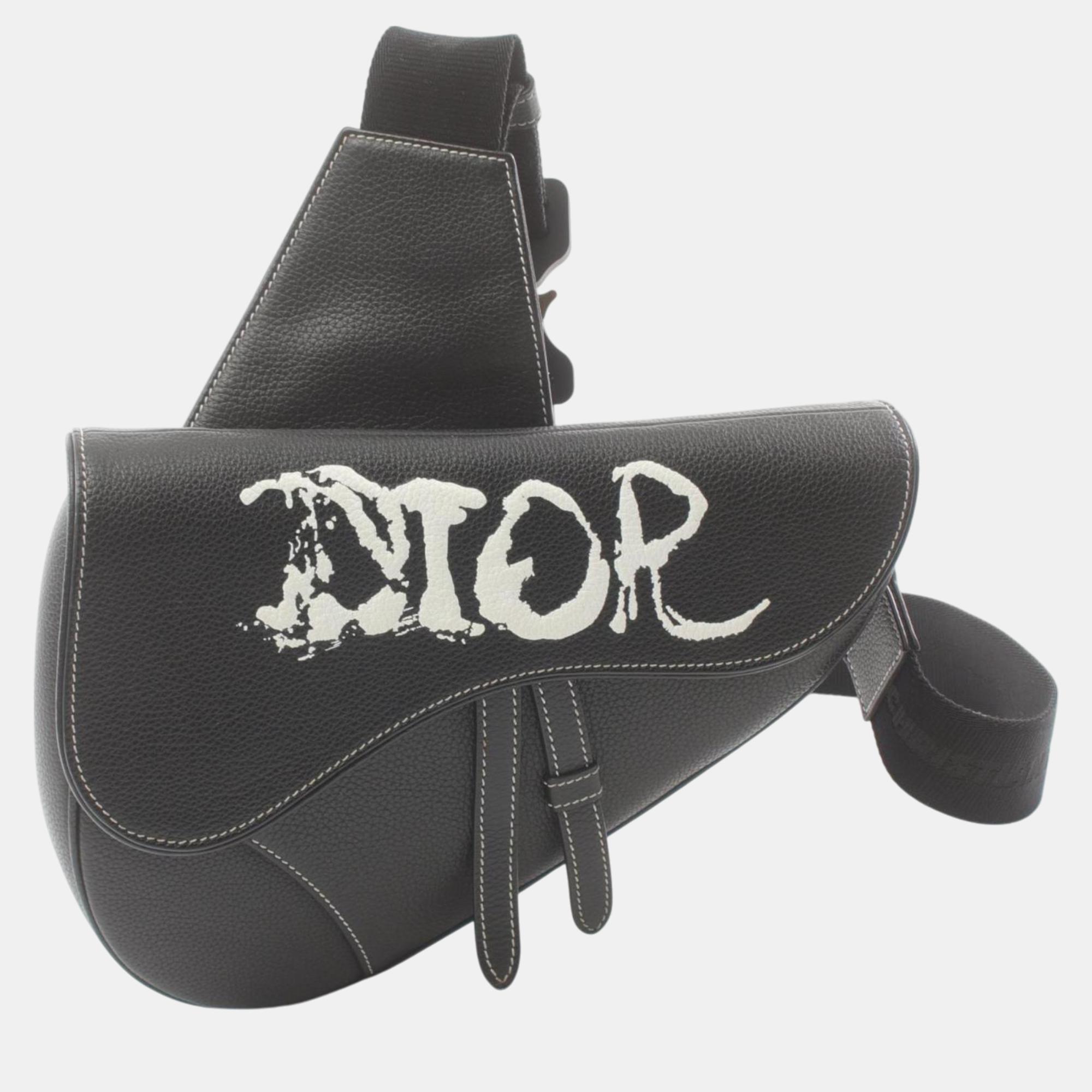 

Christian Dior Leather Black White Dior X Peter Doig Saddle Bag Waist Body