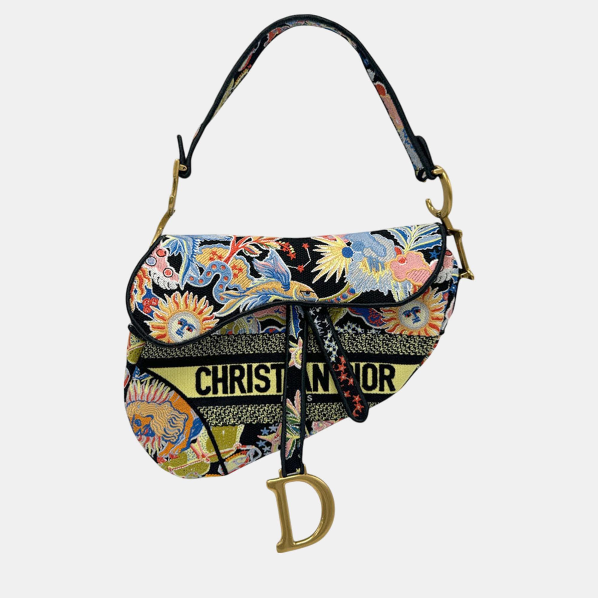 

Christian Dior Black Multicolor Gold Canvas Saddle Shoulder Bag