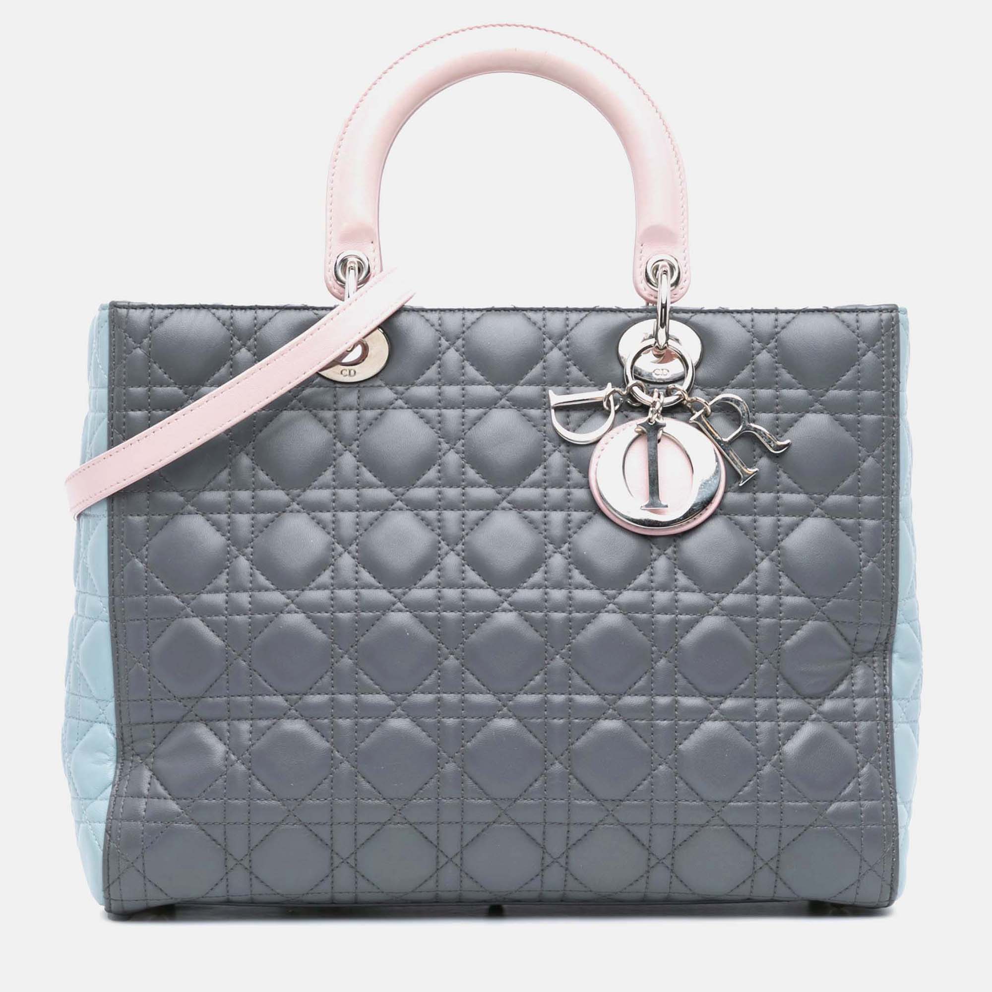 

Dior Grey Multicolor Large Bicolor Lambskin Cannage Lady Dior