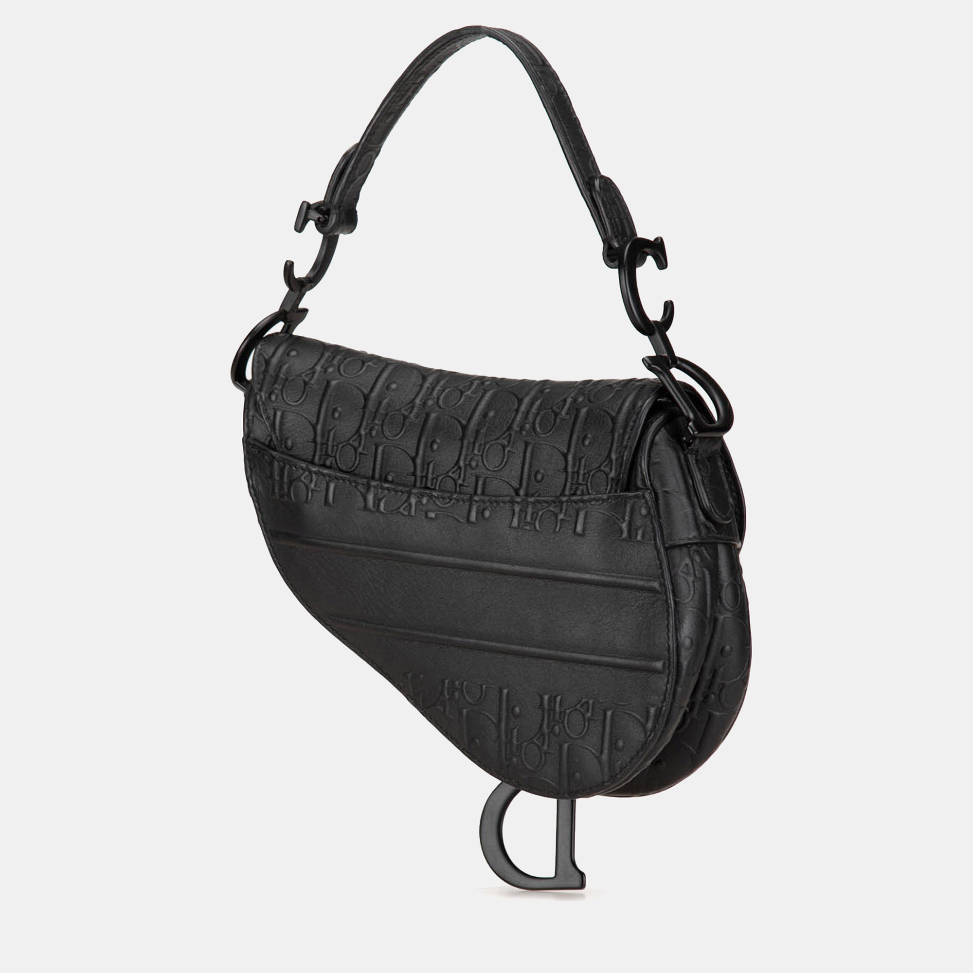 Dior Black Leather Mini Embossed Calfskin Oblique Saddle Bag 