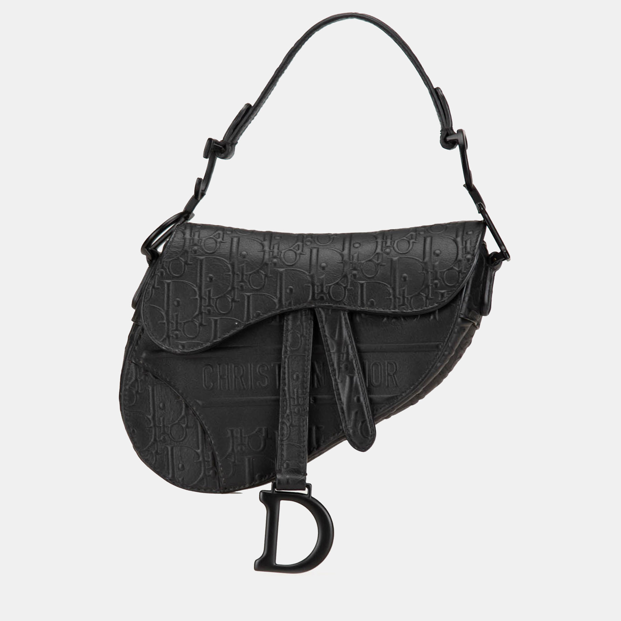 

Dior Black Leather Mini Embossed Calfskin Oblique Saddle Bag