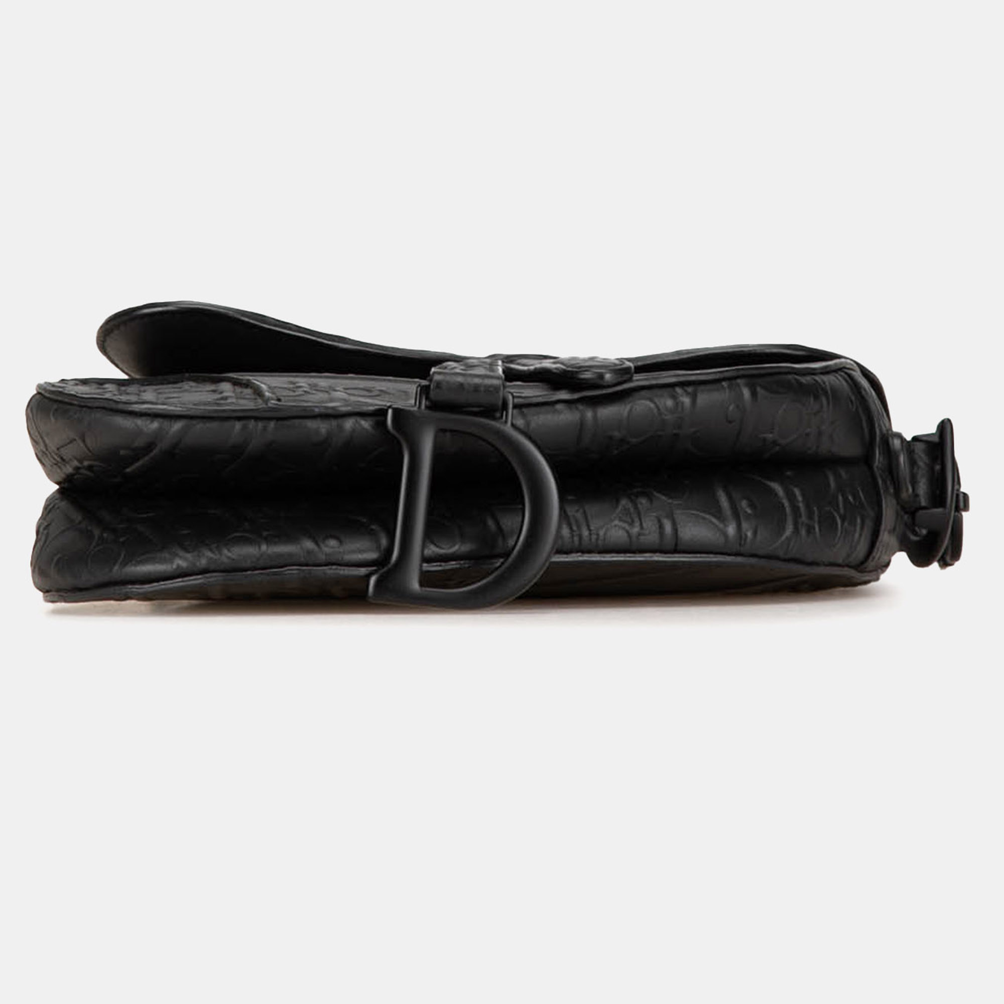 Dior Black Leather Mini Embossed Calfskin Oblique Saddle Bag 