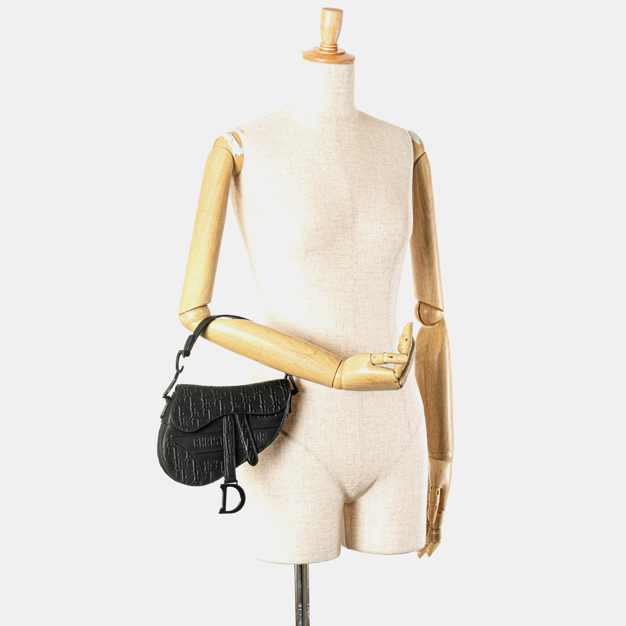 Dior Black Leather Mini Embossed Calfskin Oblique Saddle Bag 