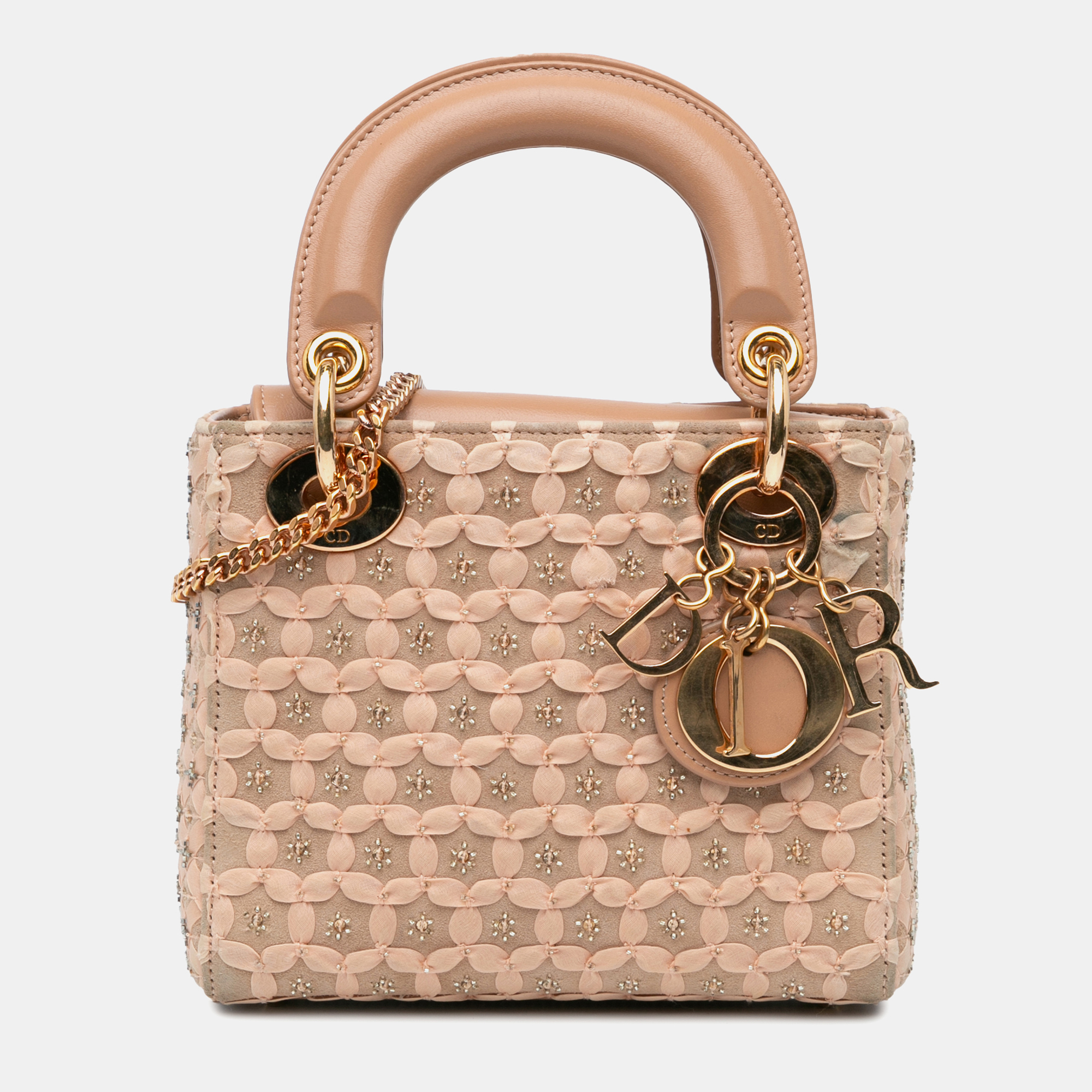 

Dior Beige Leather and Suede Mini Beaded Ribbon Lady Dior