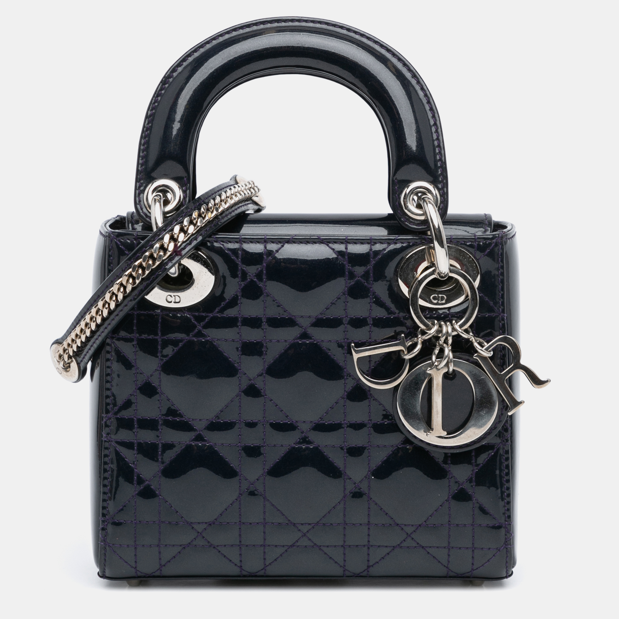 

Dior Mini Patent Cannage Lady Dior, Navy blue