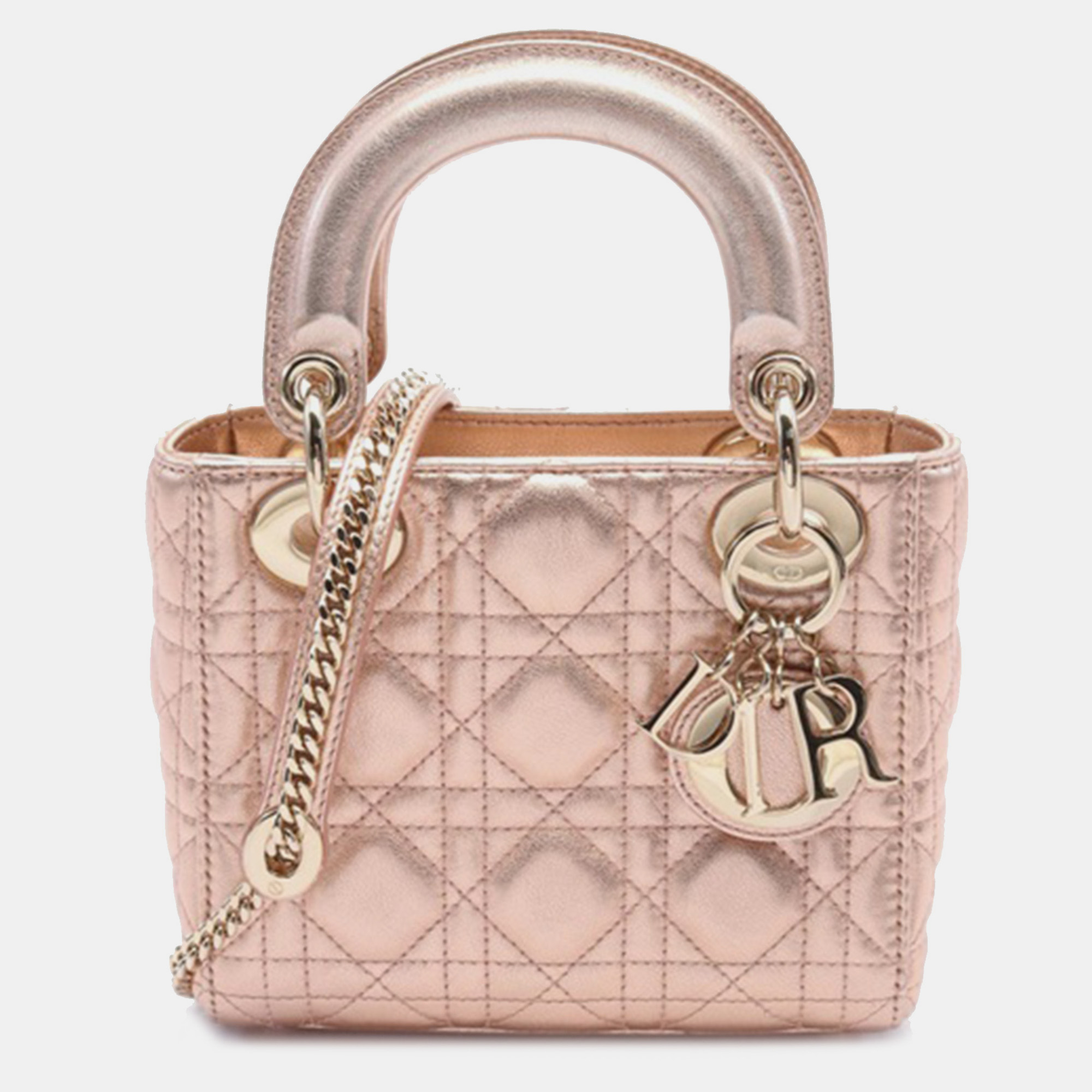 

Dior Mini Metallic Lambskin Cannage Lady Dior, Pink