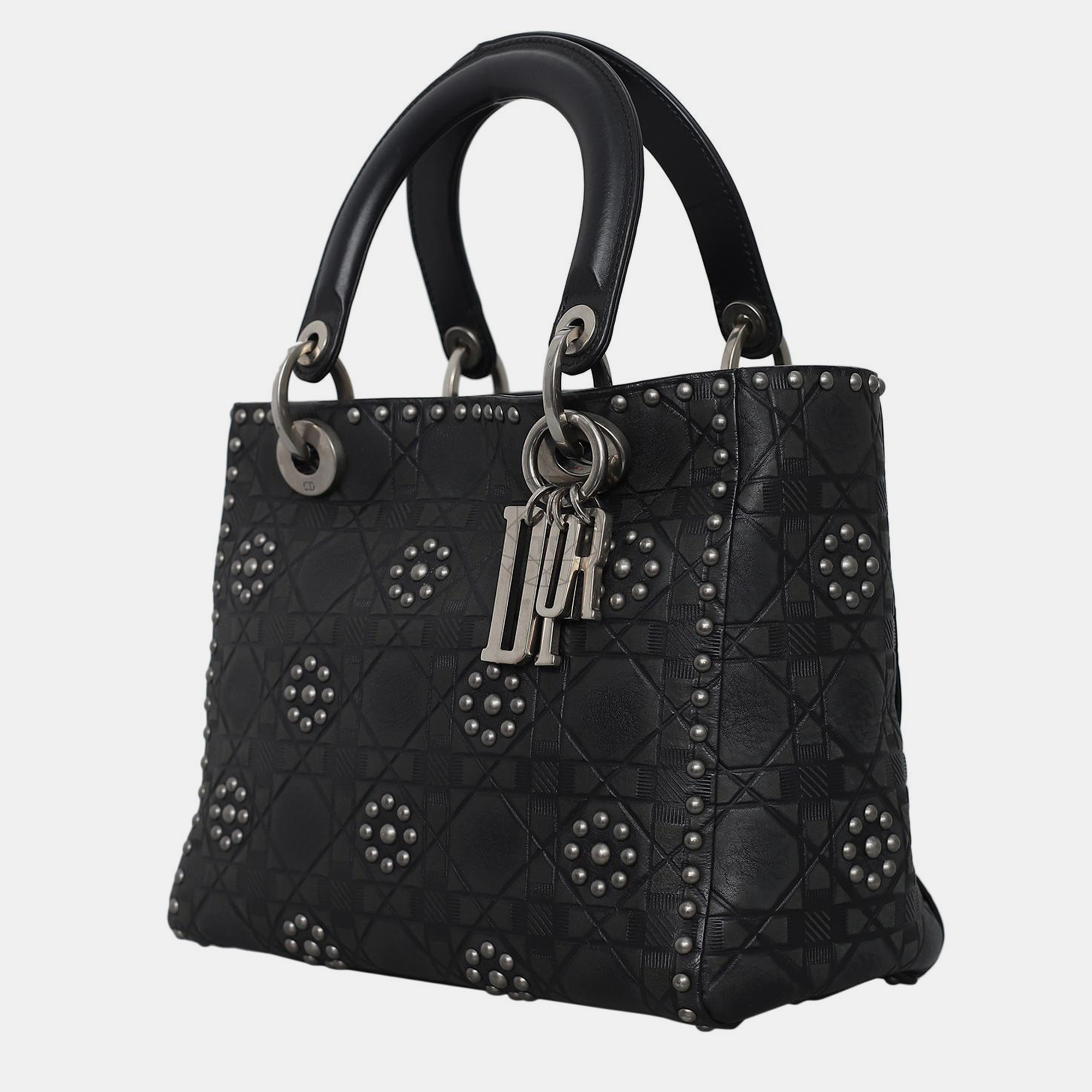 Christian Dior Medium Calfskin Cannage Studded Supple Lady Dior Bag 