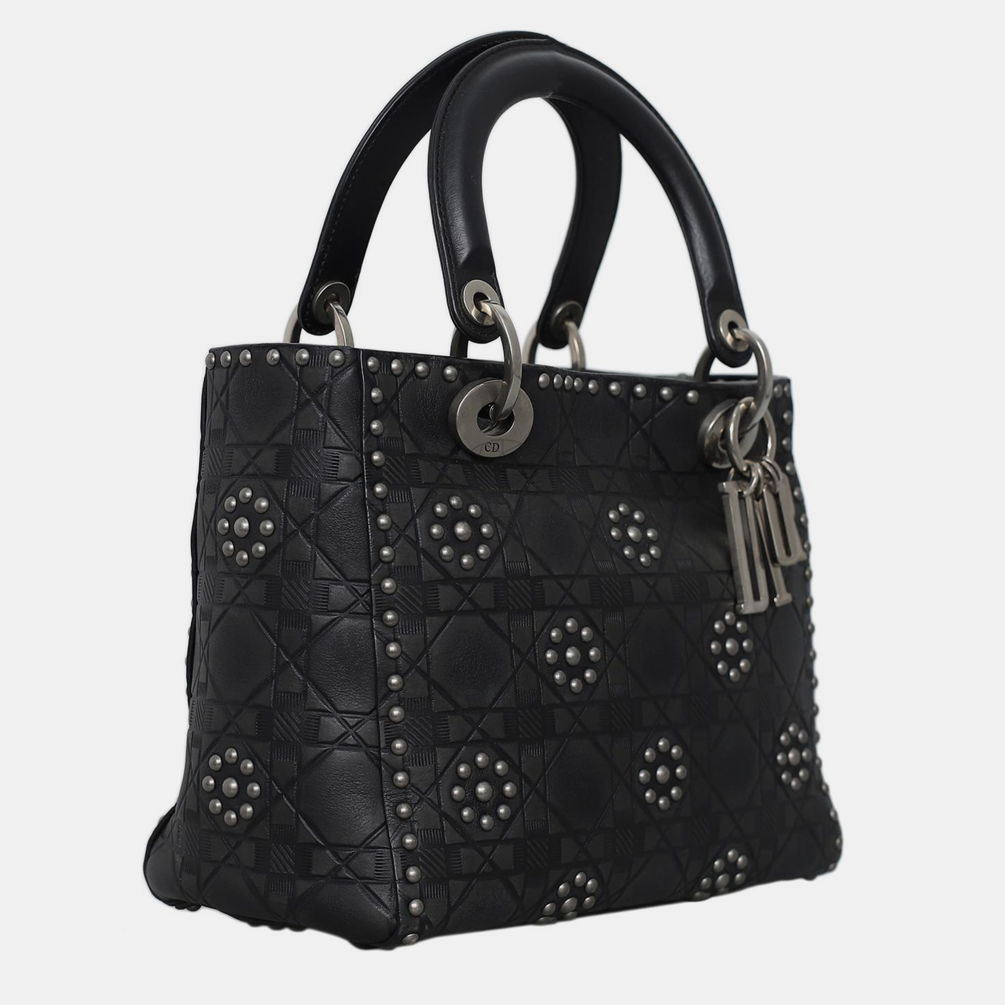Christian Dior Medium Calfskin Cannage Studded Supple Lady Dior Bag 