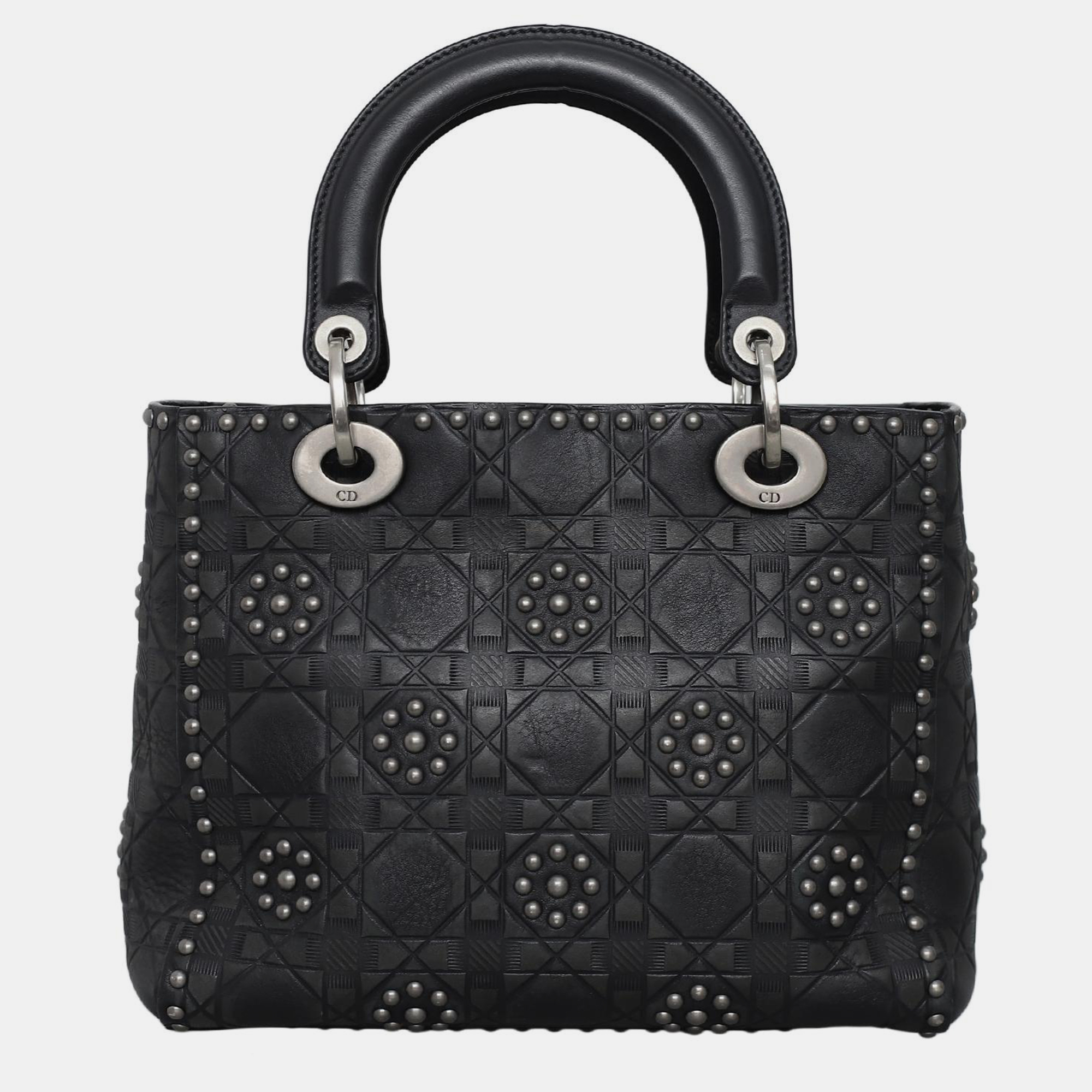 Christian Dior Medium Calfskin Cannage Studded Supple Lady Dior Bag 